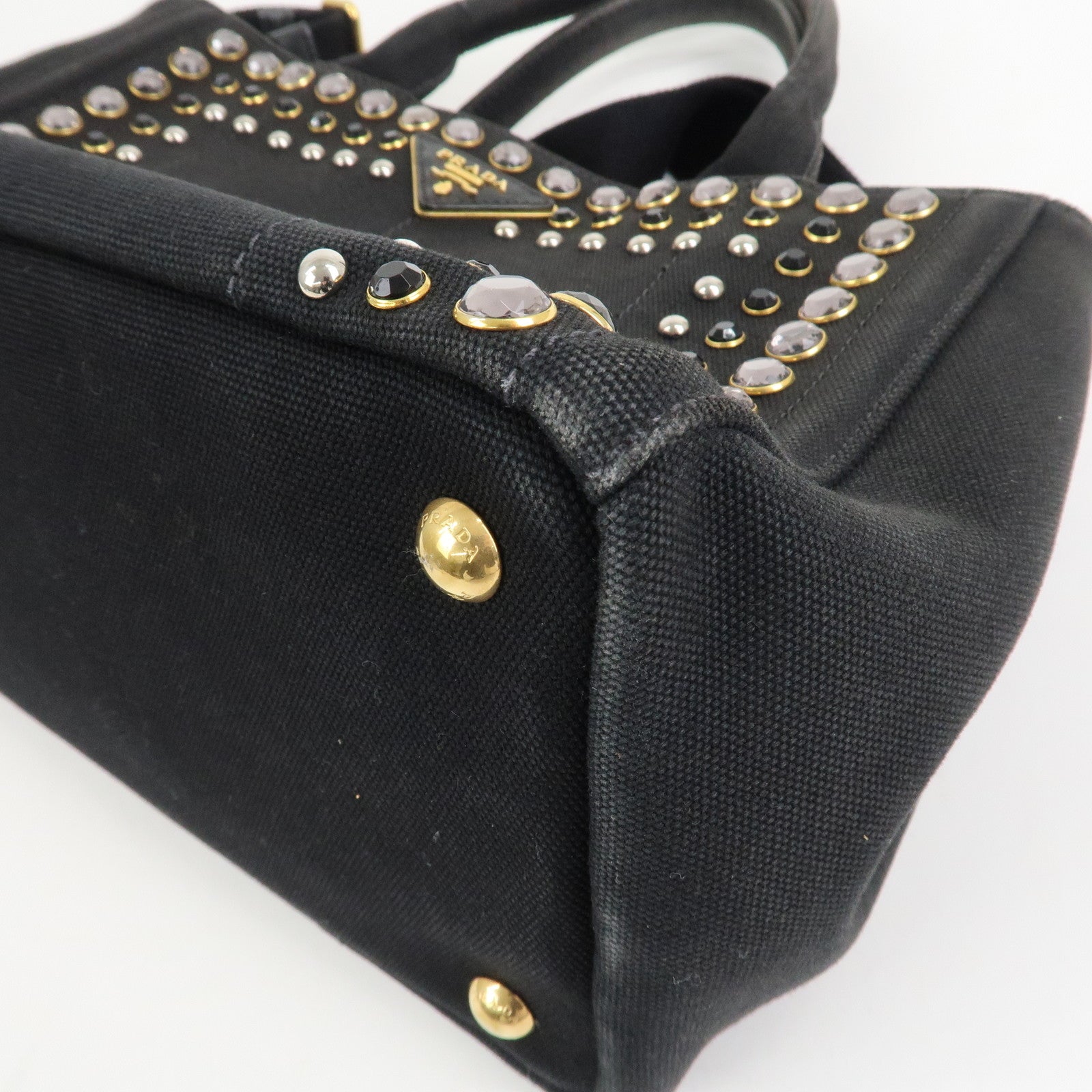 PRADA Triangle Logo Denim Canapa Bijoux 2Way Hand Bag Black B2642B