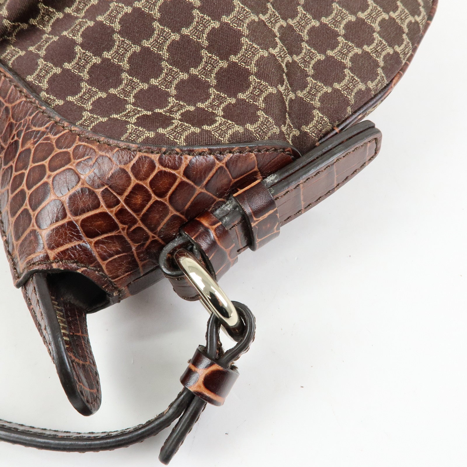 CELINE Macadam Canvas Leather Shoulder Bag Hand Bag Brown
