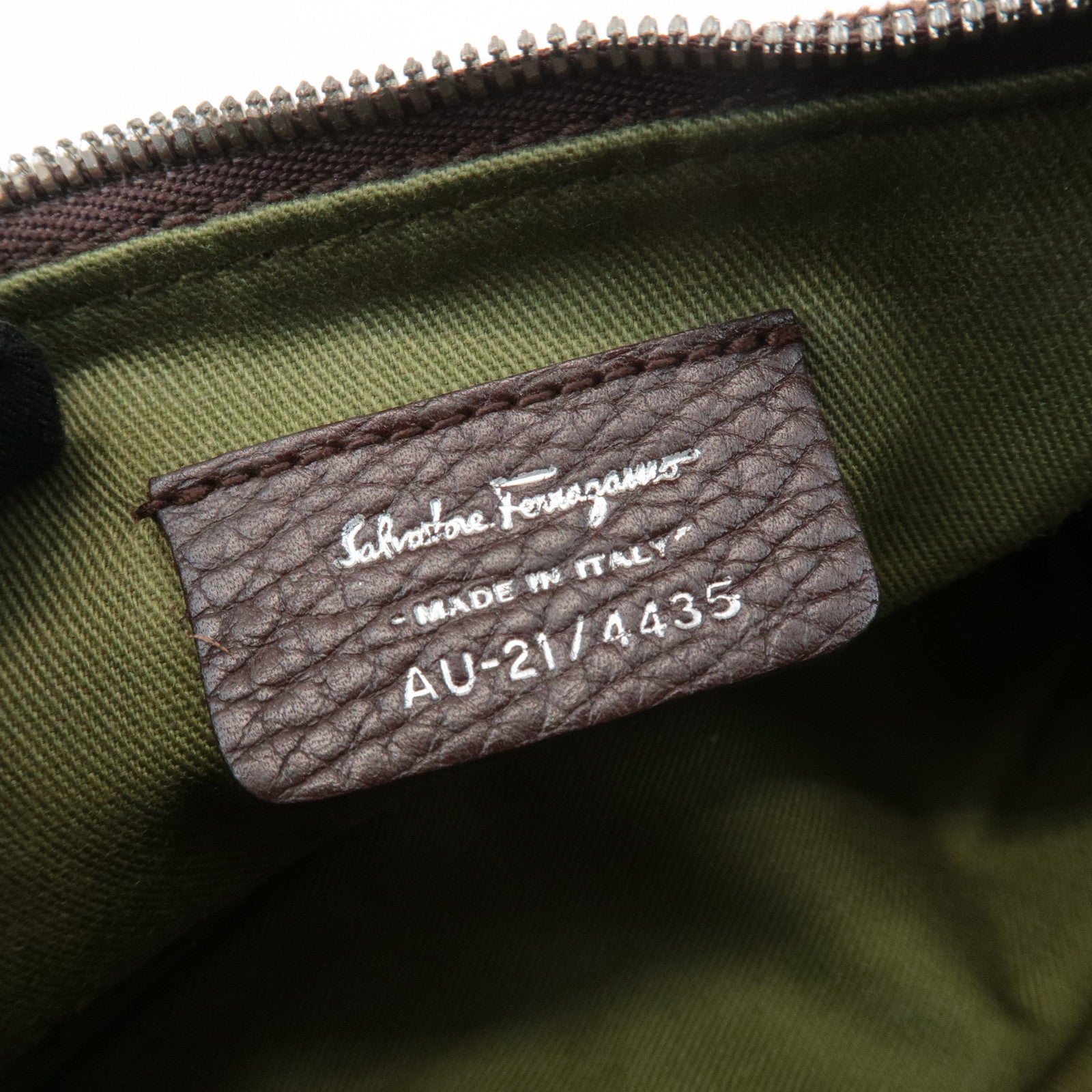 Ferragamo Gancini Leather Cotton Accessoires Pouch Hand Bag Brown Used