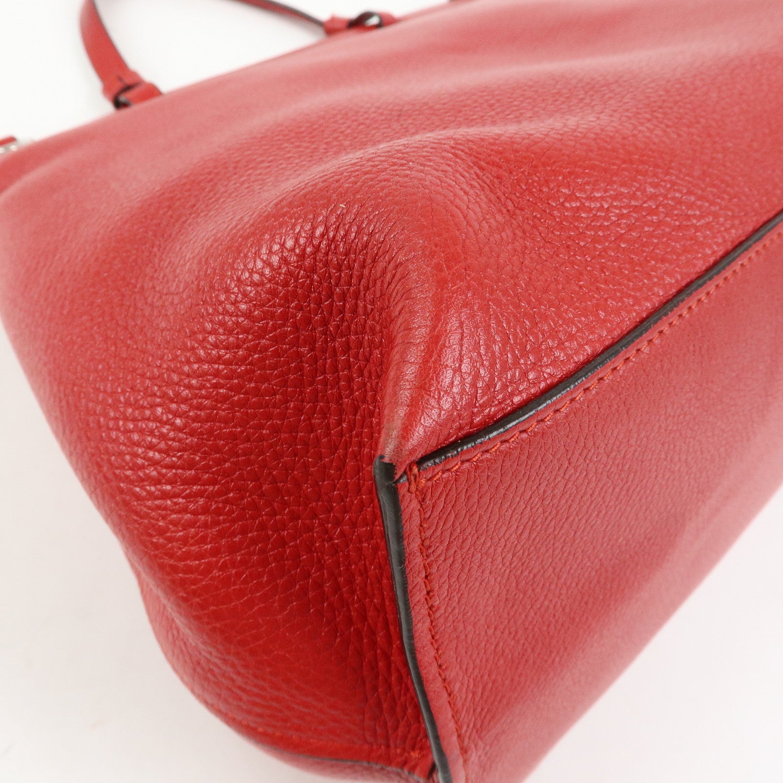 GUCCI Bamboo Leather 2Way Bag Hand Bag Shoulder Bag Red 370830