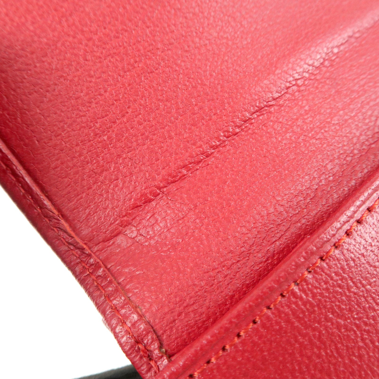 CHANEL COCO Mark Leather Tri-Fold Compact Wallet Red A13456 Used