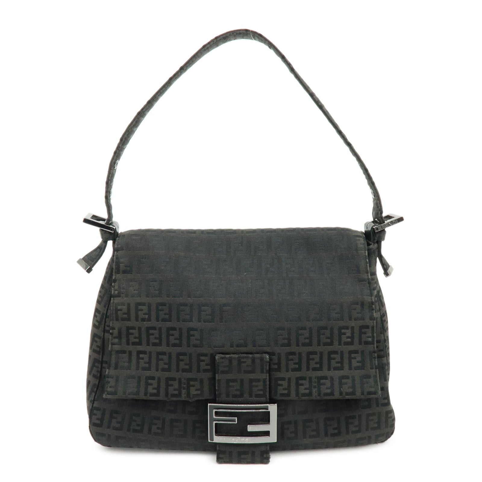 FENDI Zuccino Canvas Mamma Baguette Shoulder Bag Black 8BR001