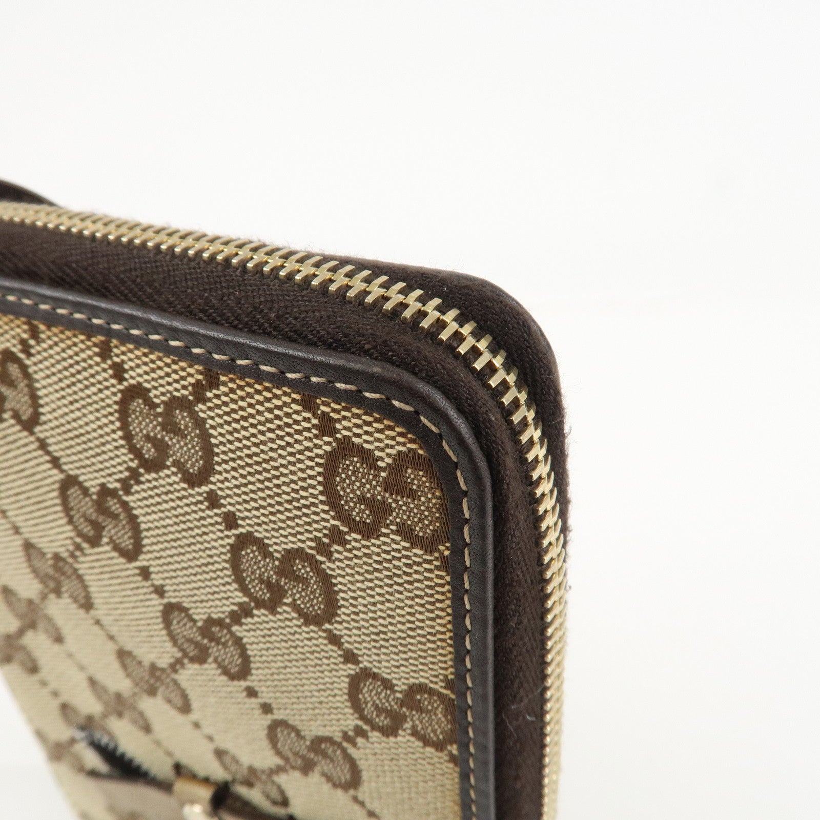 GUCCI GG Canvas Leather Planner Cover Brown Beige Gold HDW 233152 Used