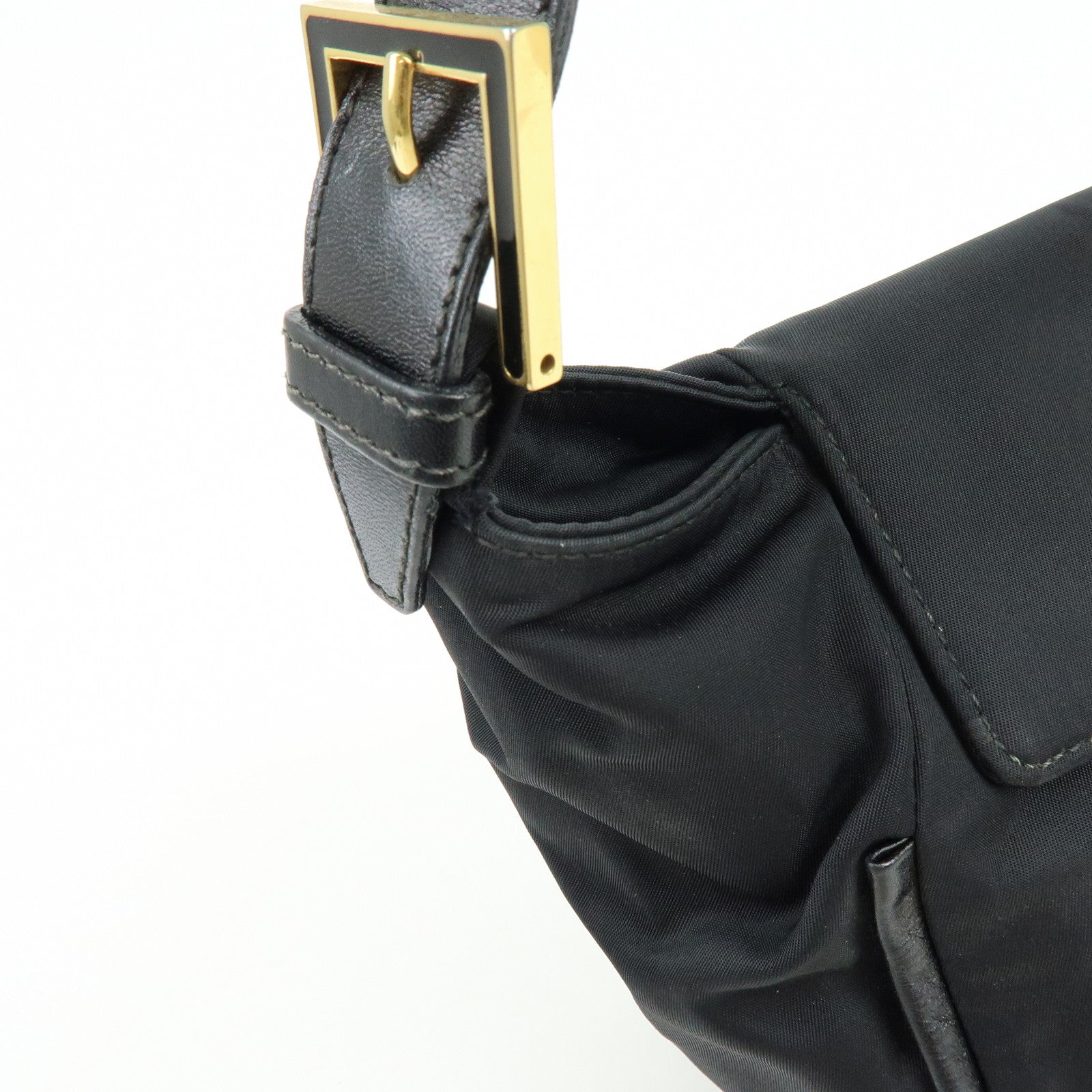 FENDI Nylon Leather Hand Bag Shoulder Bag Black 15333