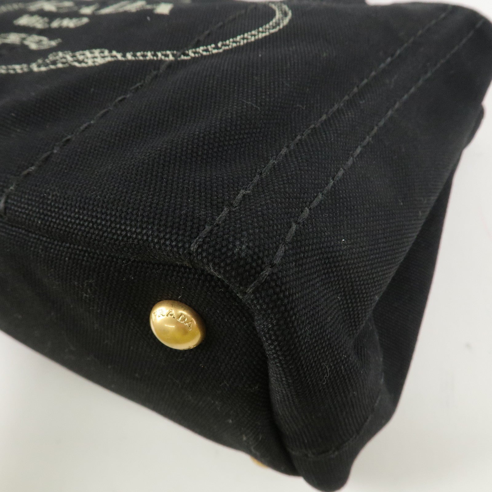 PRADA Logo Canapa Mini Canvas 2Way Bag Hand Tote Bag B2439G Black Used
