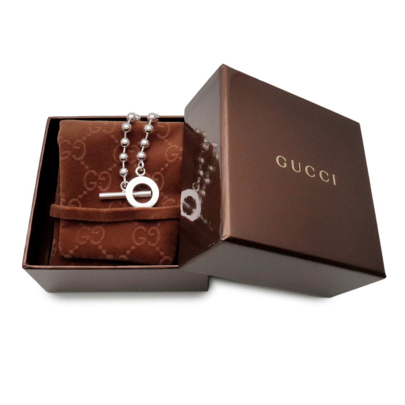 GUCCI Ball Chain Bracelet 19 Engraved SV925 Silver