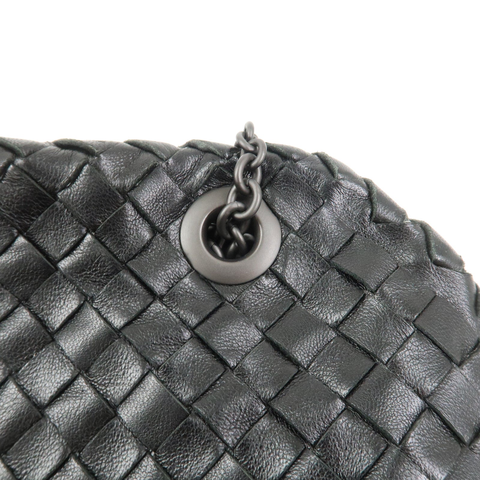 BOTTEGA VENETA Intrecciato Leather Chain Shoulder Bag Black 293747