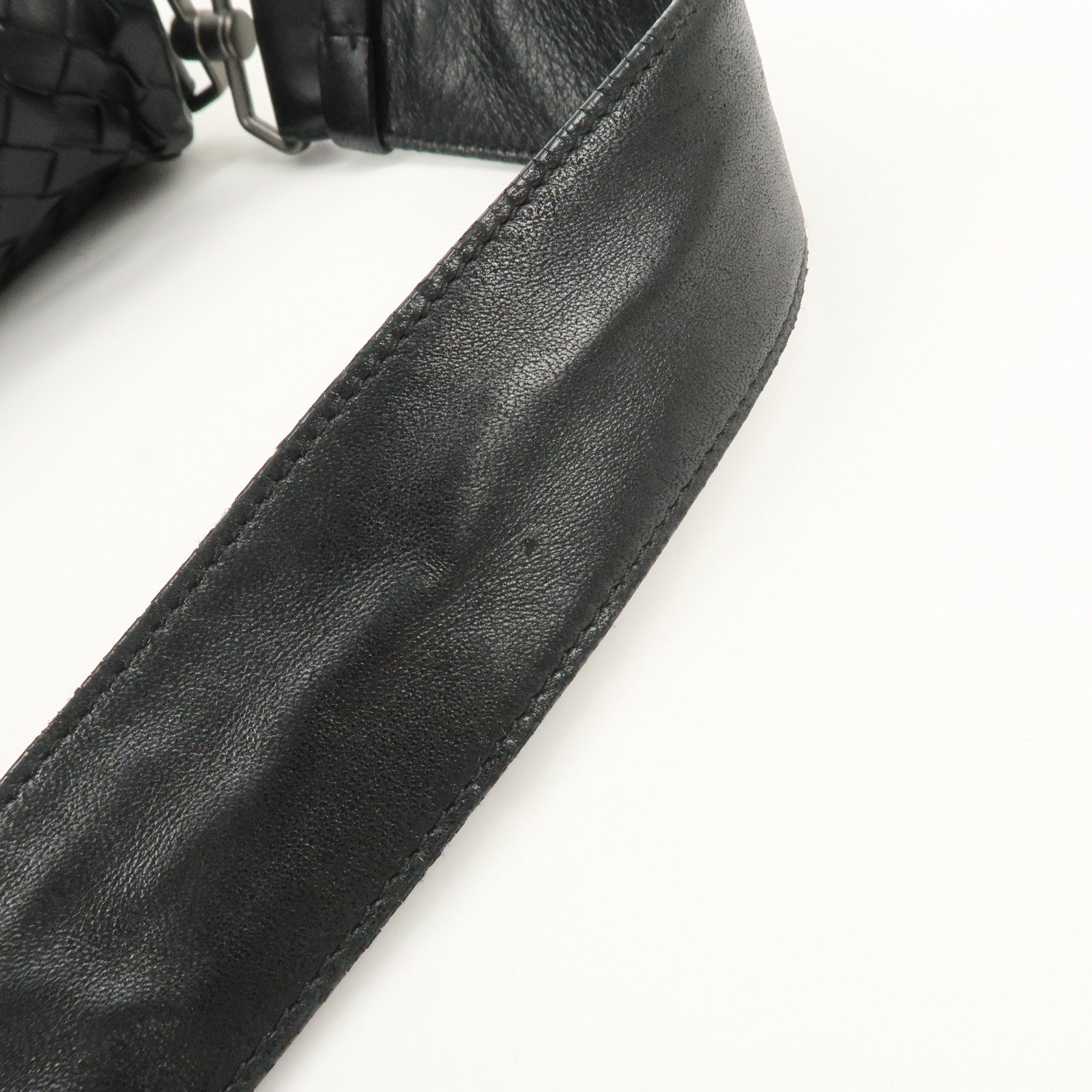 BOTTEGA VENETA Intrecciato Leather Shoulder Bag Black 142468 Used