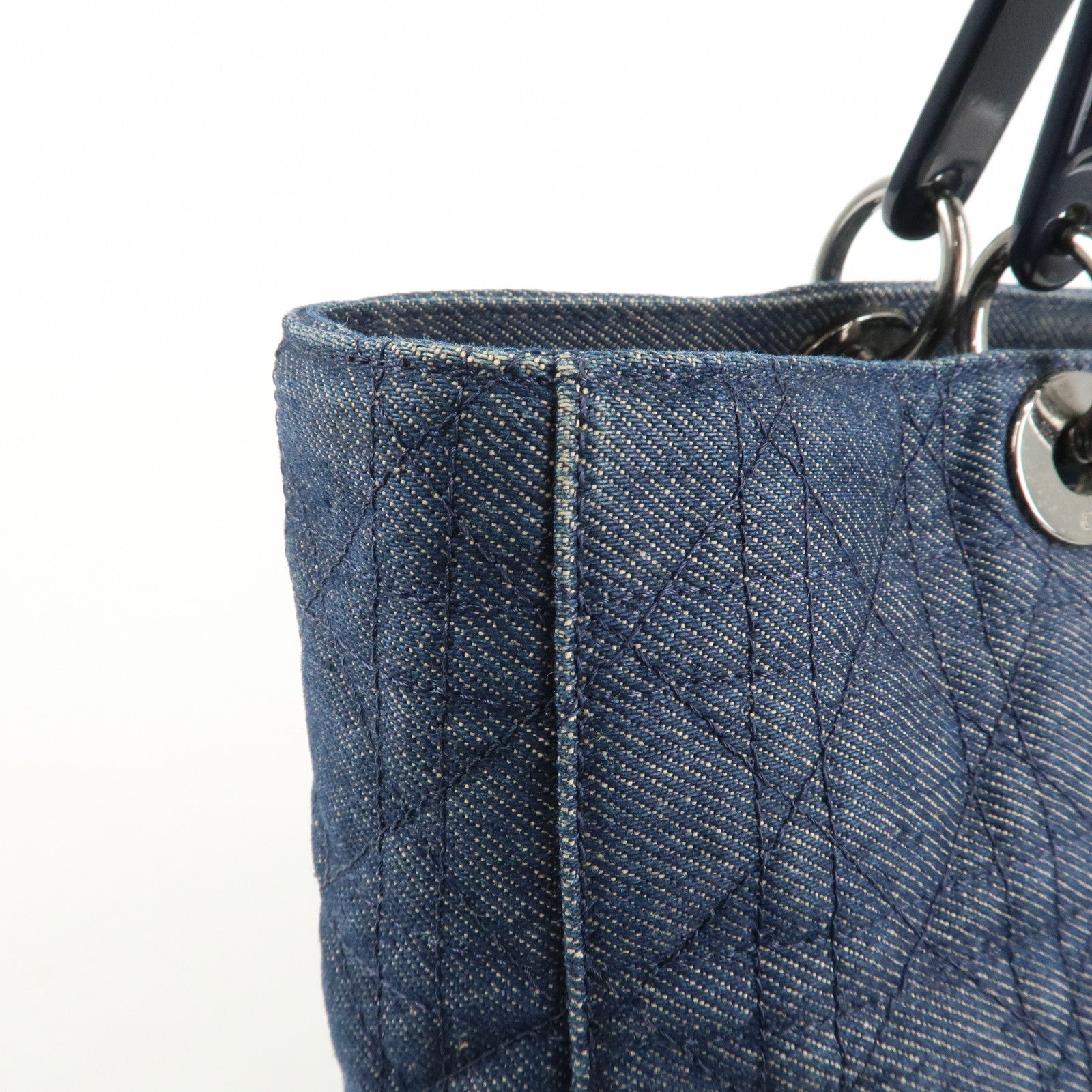 Christian Dior Cannage 2way Denim Tote Bag Navy Used