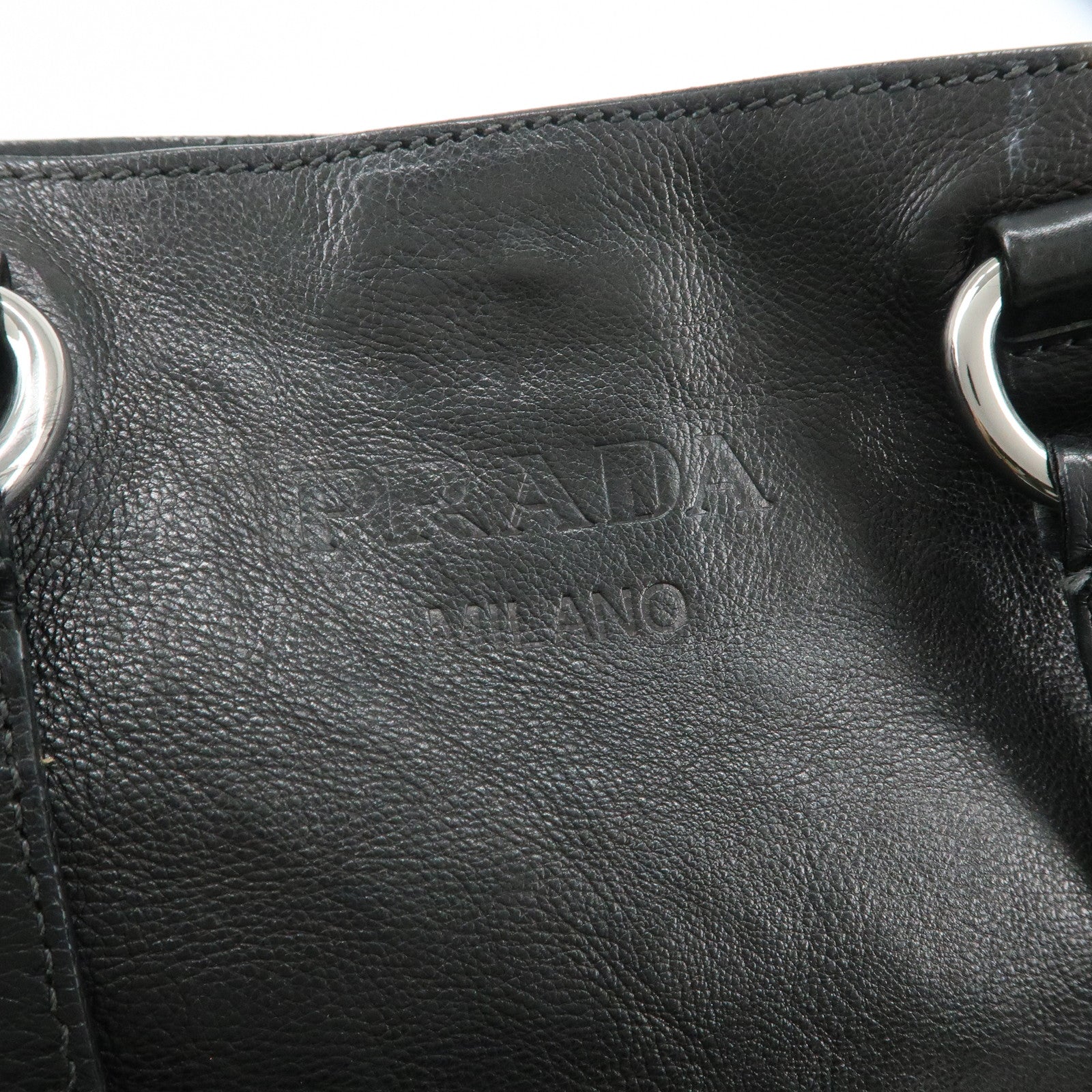 PRADA Leather 2Way Bag Tote Bag Shoulder Bag Black VA0801