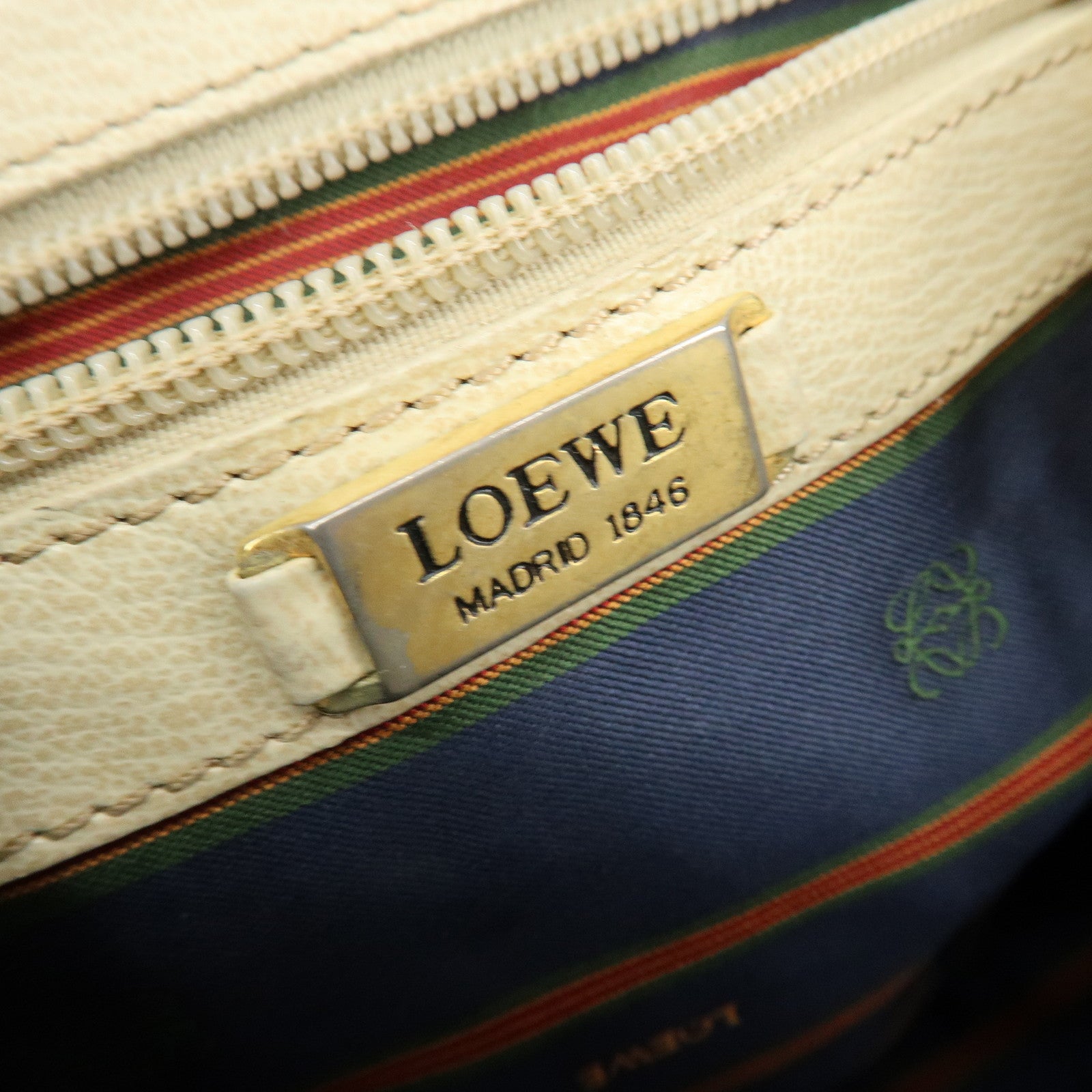 LOEWE Velazquez Leather Suede 2Way Bag Hand Bag Shoulder Bag Ivory