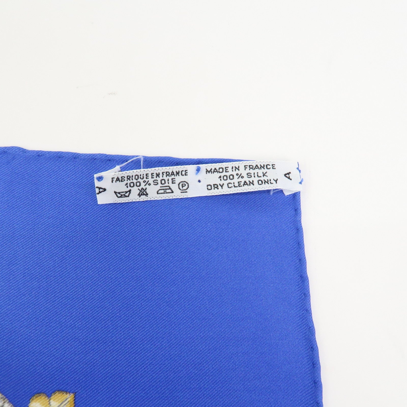 HERMES Carre 90 Silk 100% Scarf LES TAMBOURS Blue White
