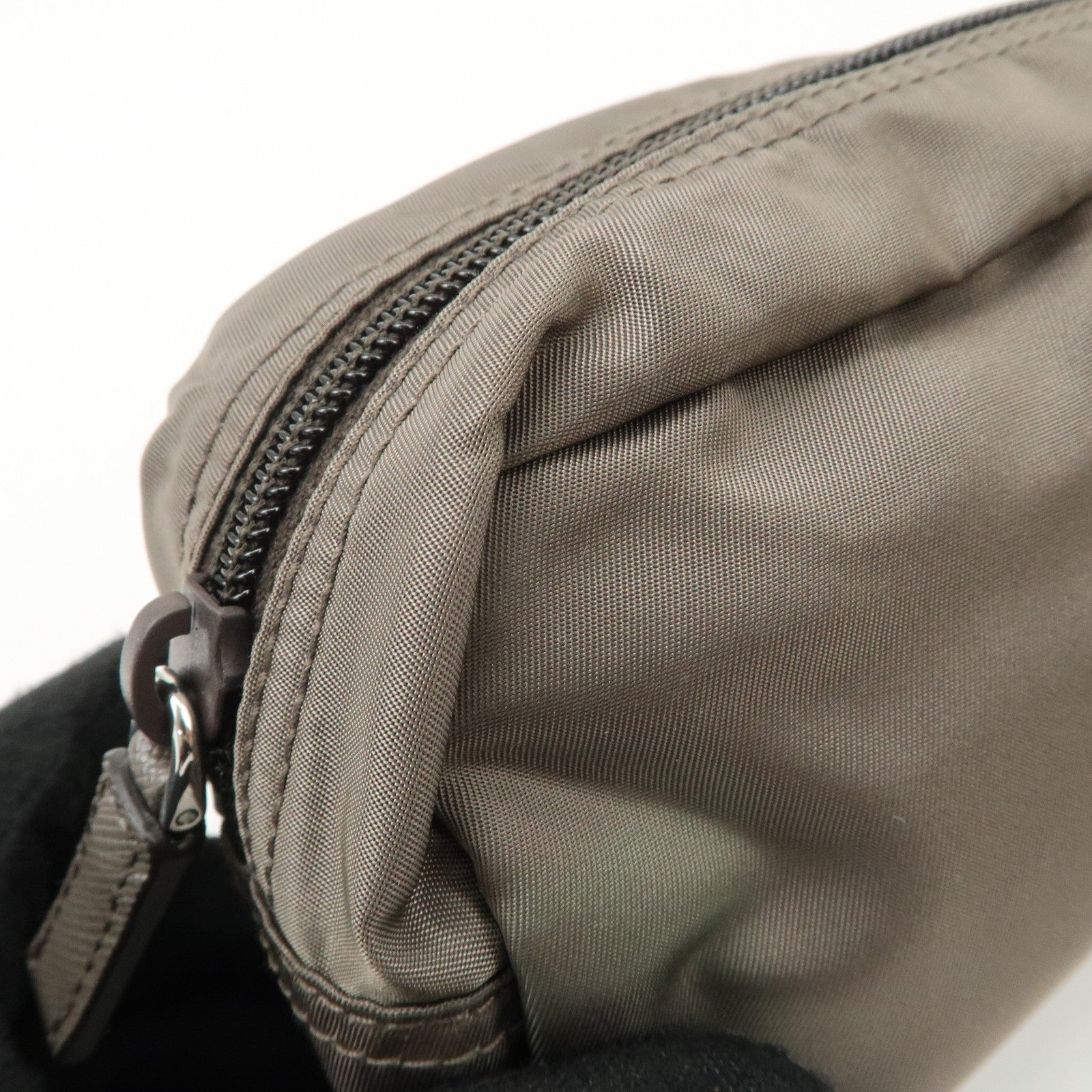 PRADA Set of 2 Leather Nylon Pouch Cosmetic Pouch Gray Khaki Used