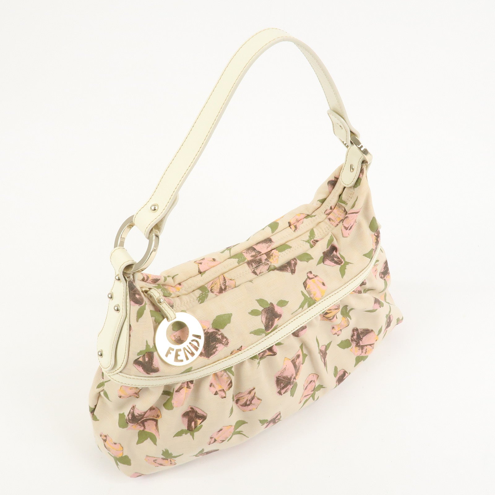 FENDI Canvas Leather Shoulder Bag Hand Bag Pink Ivory 8BR448