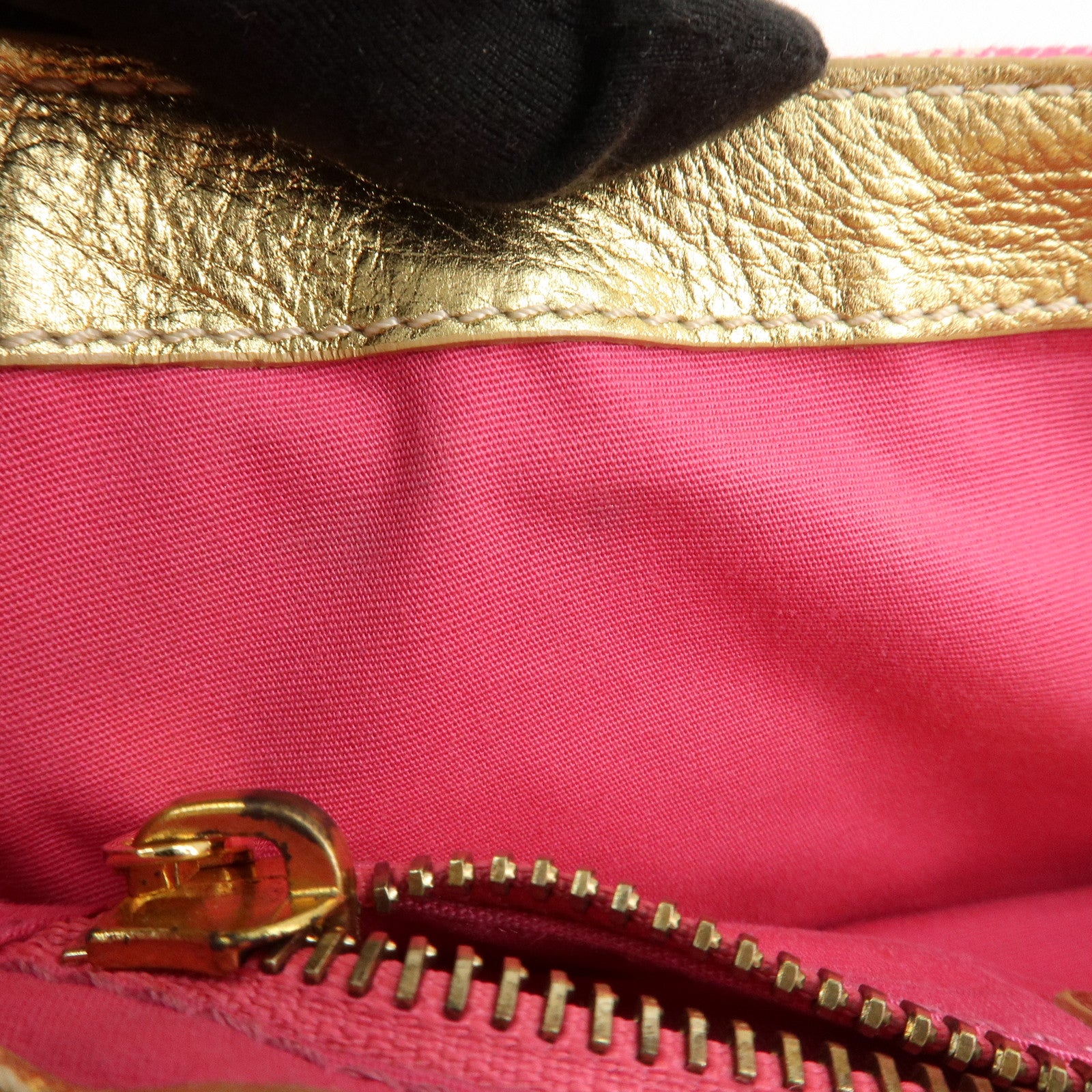 CELINE Triomphe Leather Canvas Shoulder Bag Hand Bag Pink Gold