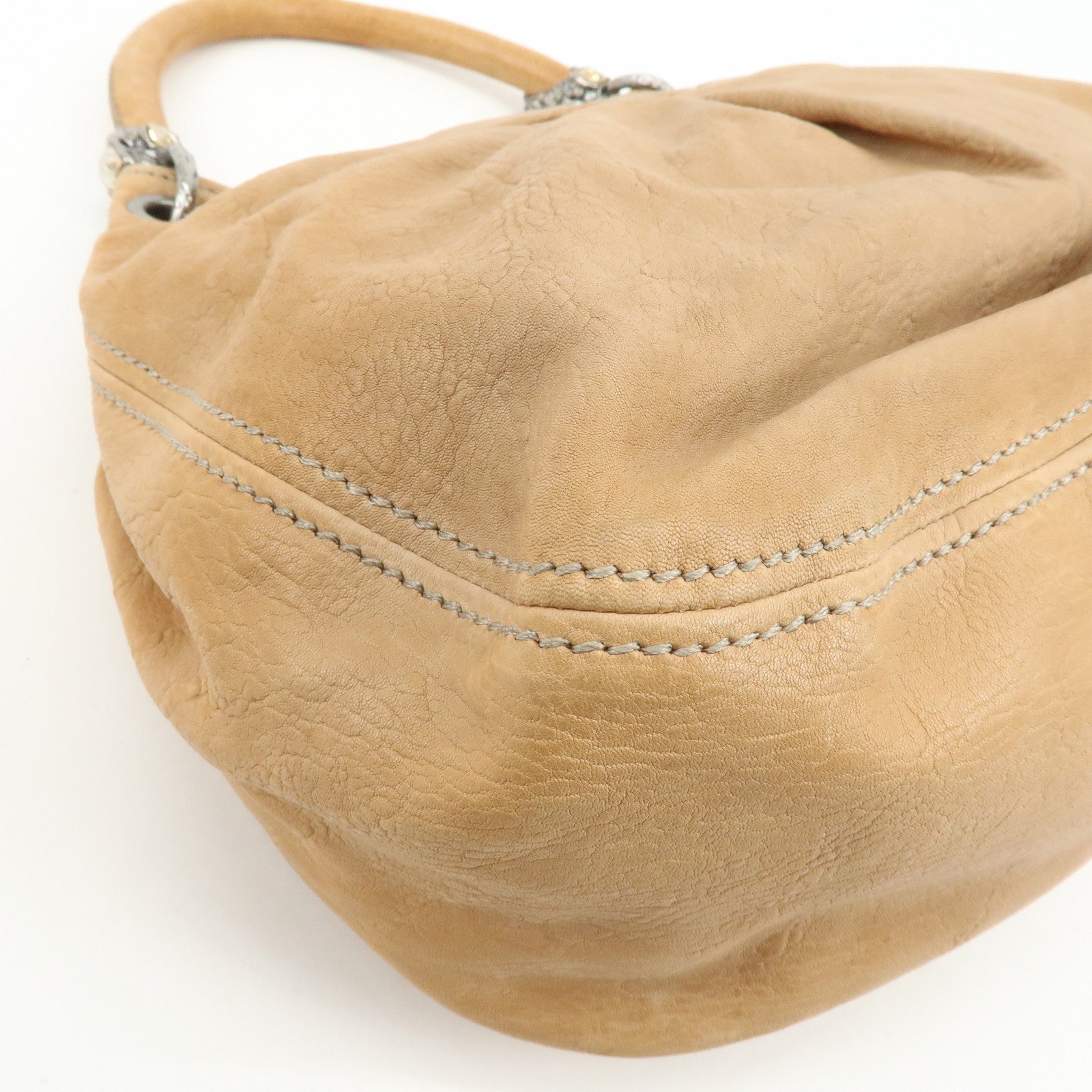 MIU MIU Leather 2Way Bag Hand Bag Shoulder Bag Brown Crystal