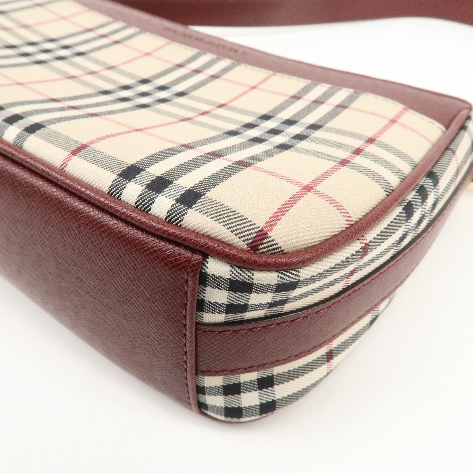 BURBERRY Leather Canvas Shoulder Bag Hand Bag Nova Plaid Bordeaux Used