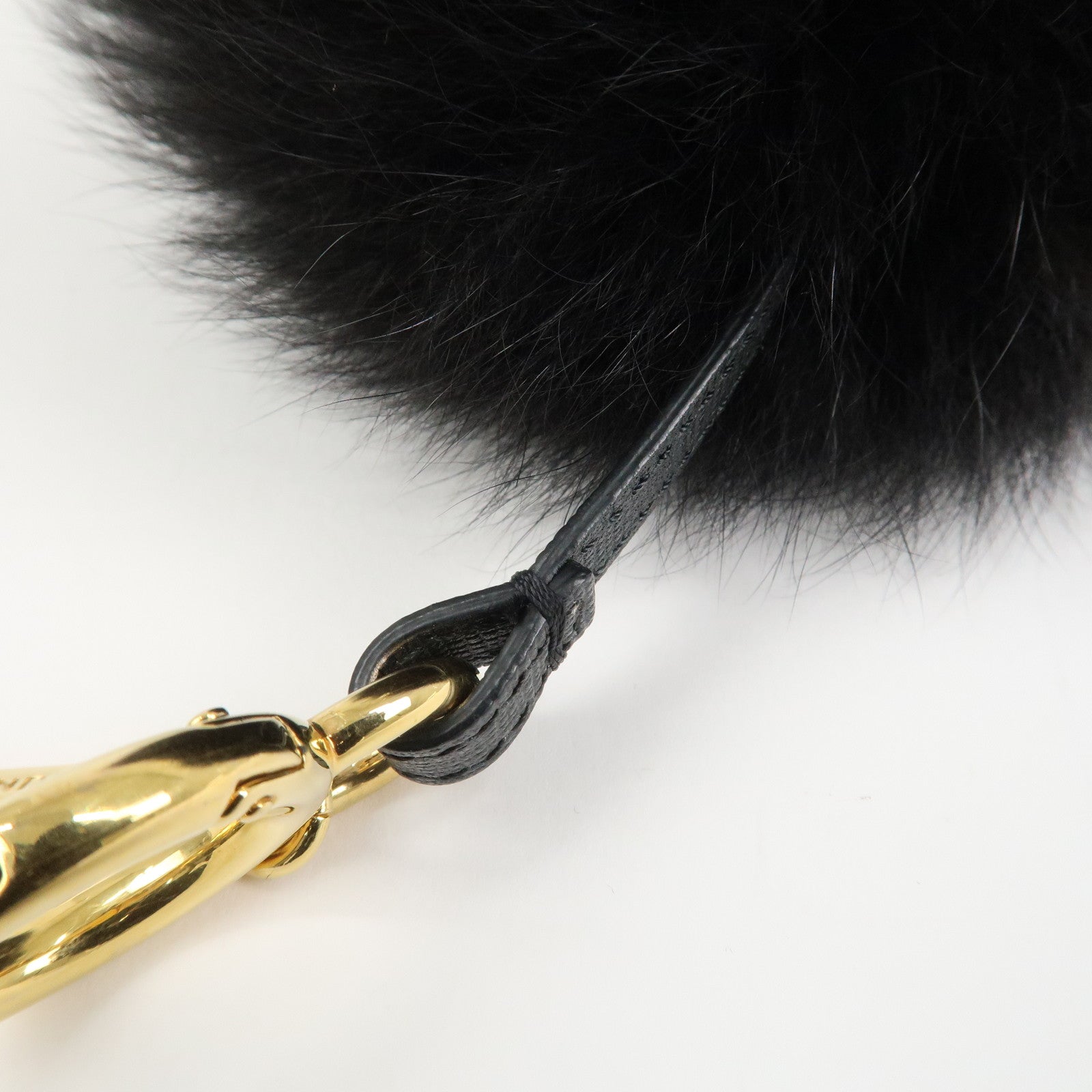 FENDI Fur Leather Pom Pom Bag Charm Key Chain Black