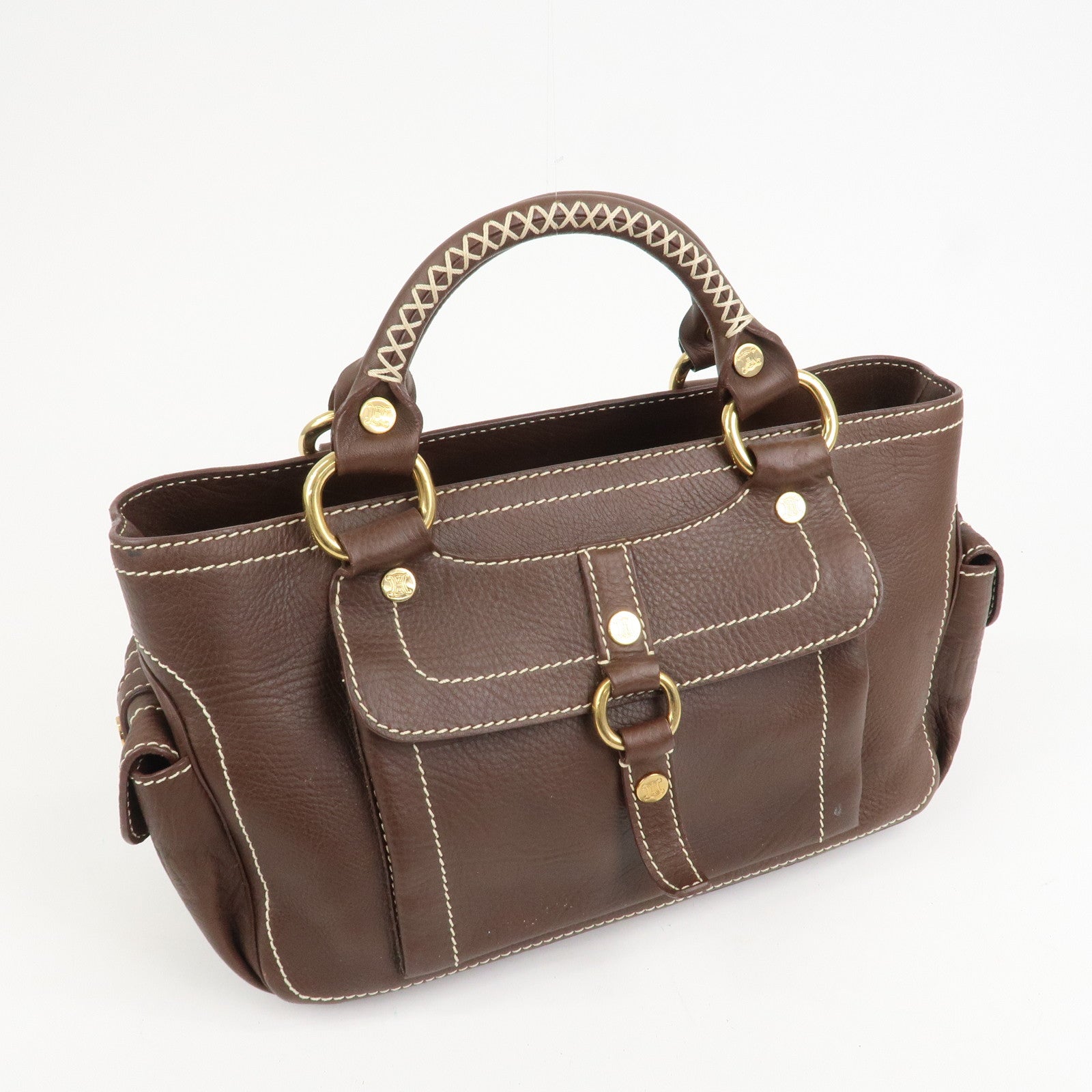 CELINE Leather Boogie Bag Hand Bag Tote Bag Brown Gold HDW