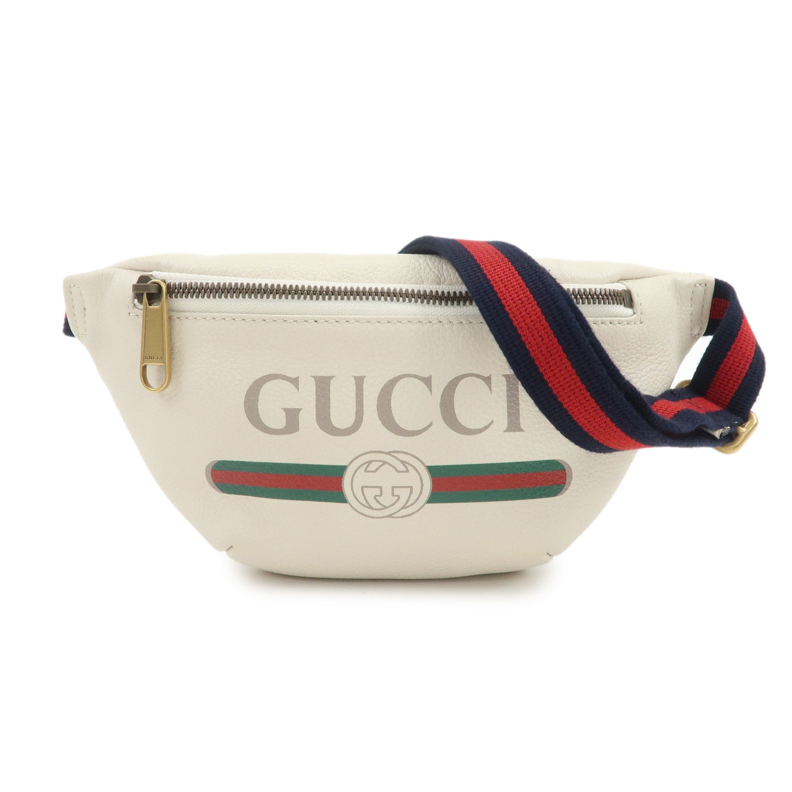 GUCCI Sherry Leather Canvas Waist Bag Crossbody Bag Ivory 527792