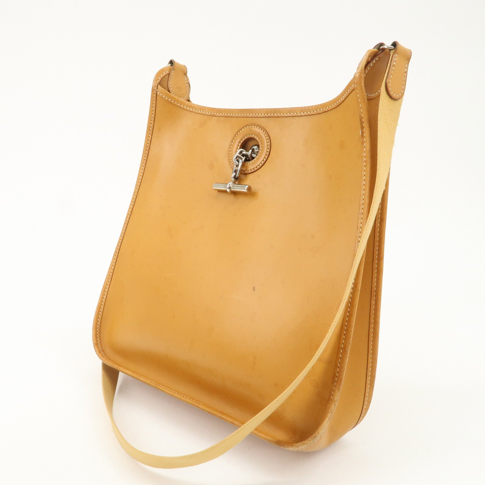 HERMES Leather Vespa PM J Engraved Shoulder Bag Brown Silver HDW