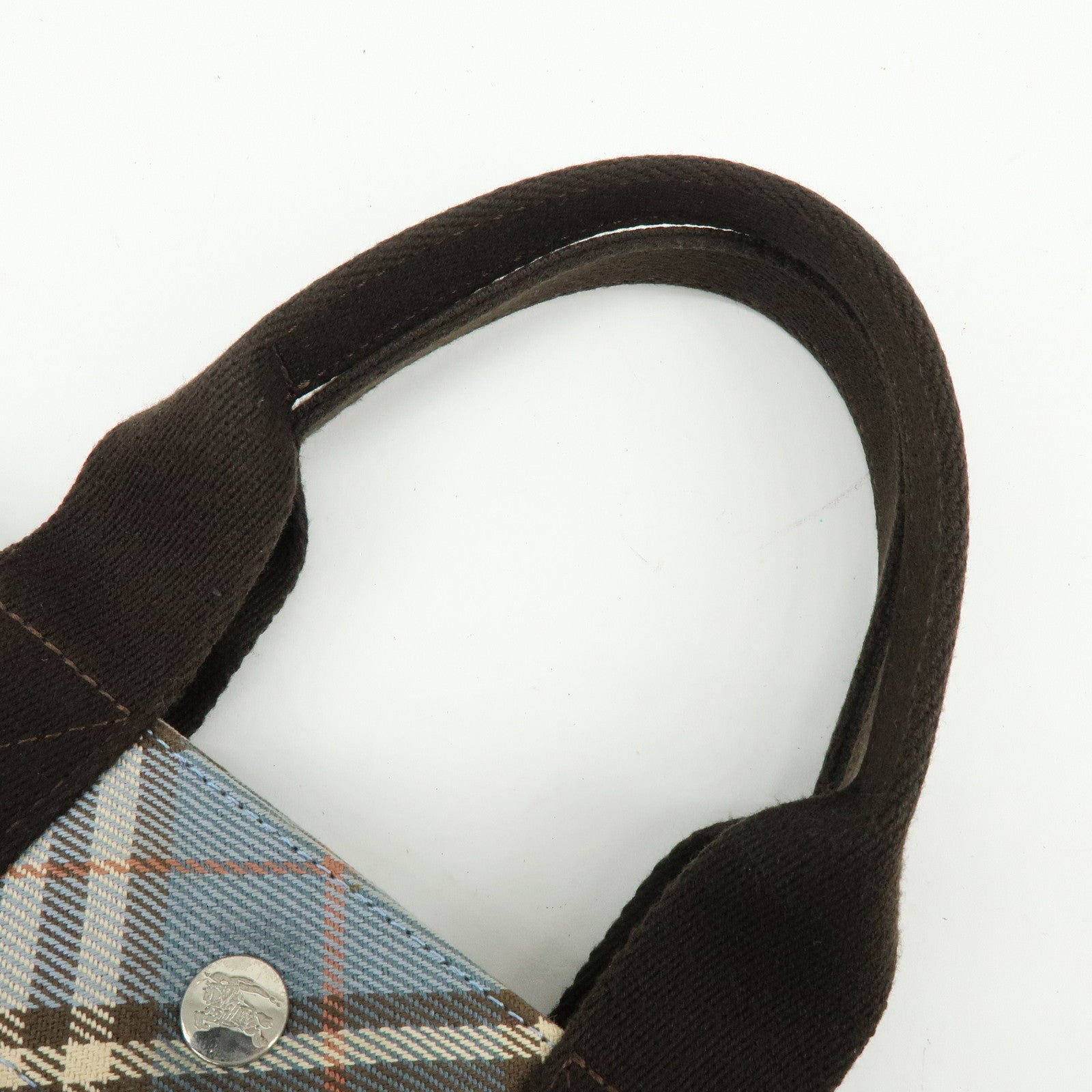 BURBERRY Blue Label Canvas Tote Bag Shoulder Bag Blue Brown