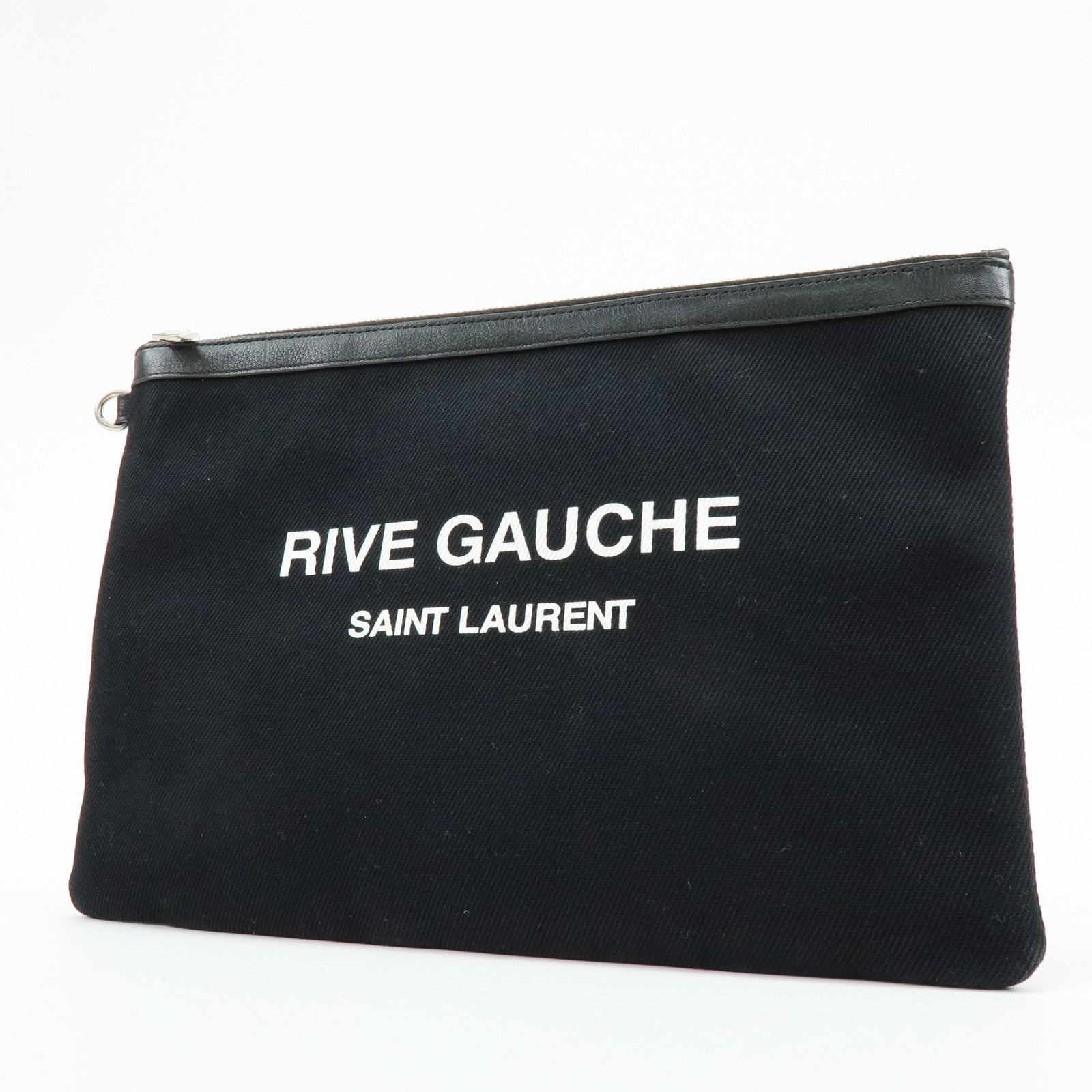 SAINT LAURENT PARIS Canvas Leather Clutch Bag Pouch Black