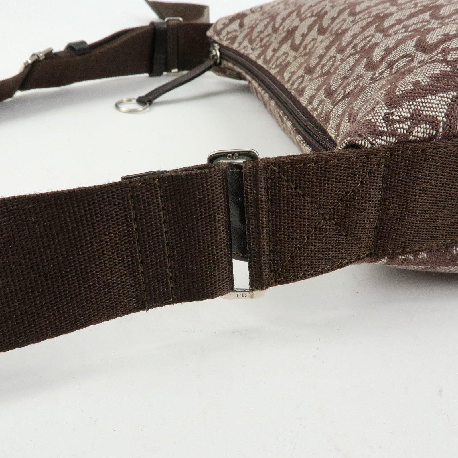 Christian Dior Trotter Jacquard Leather Shoulder Bag Brown