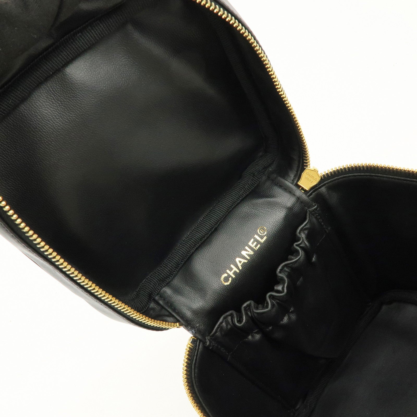 CHANEL COCO Mark Lamb Skin Vanity Bag Hand Bag Black A01998