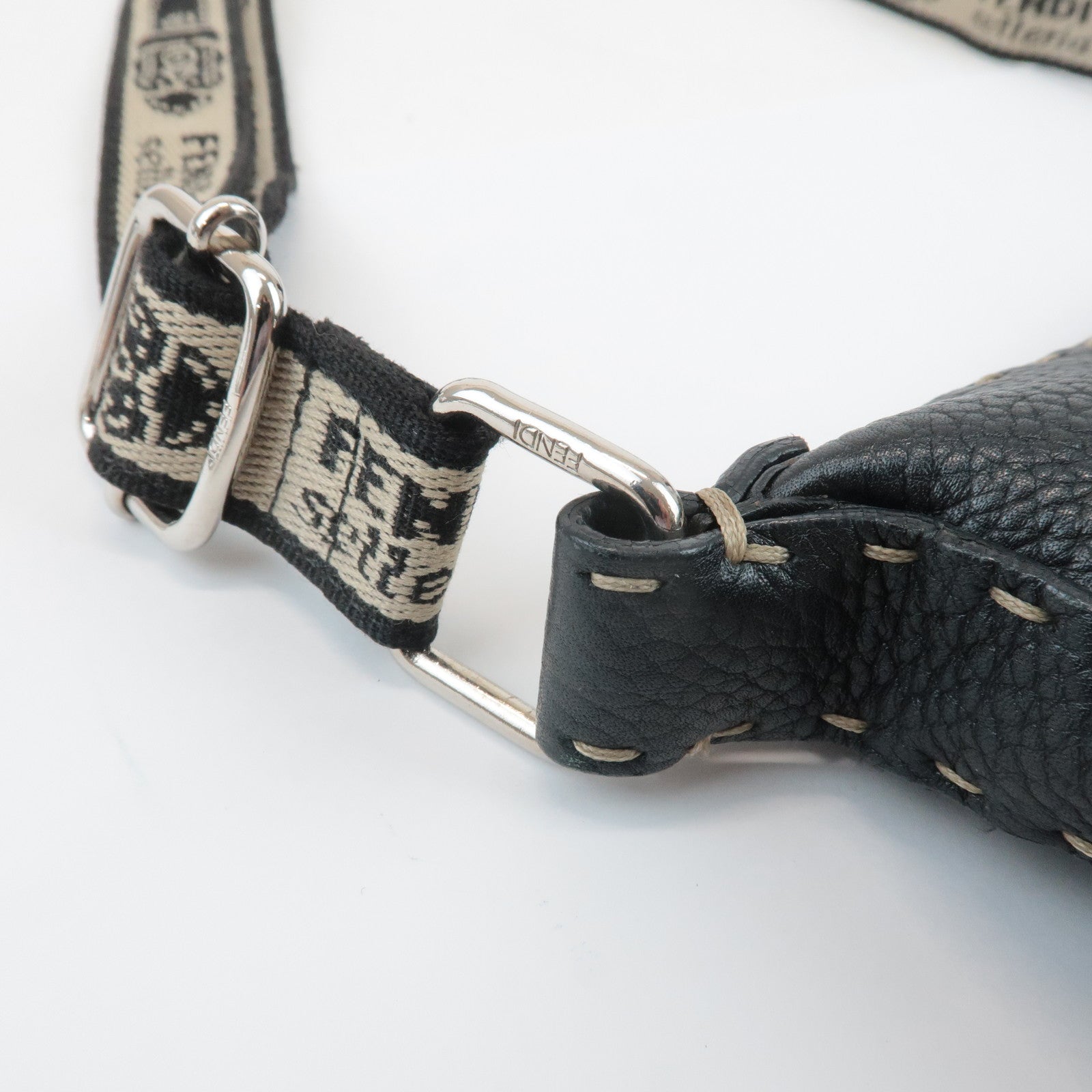 FENDI Selleria Leather Shoulder Bag Crossbody Bag Black 8BT092 Used