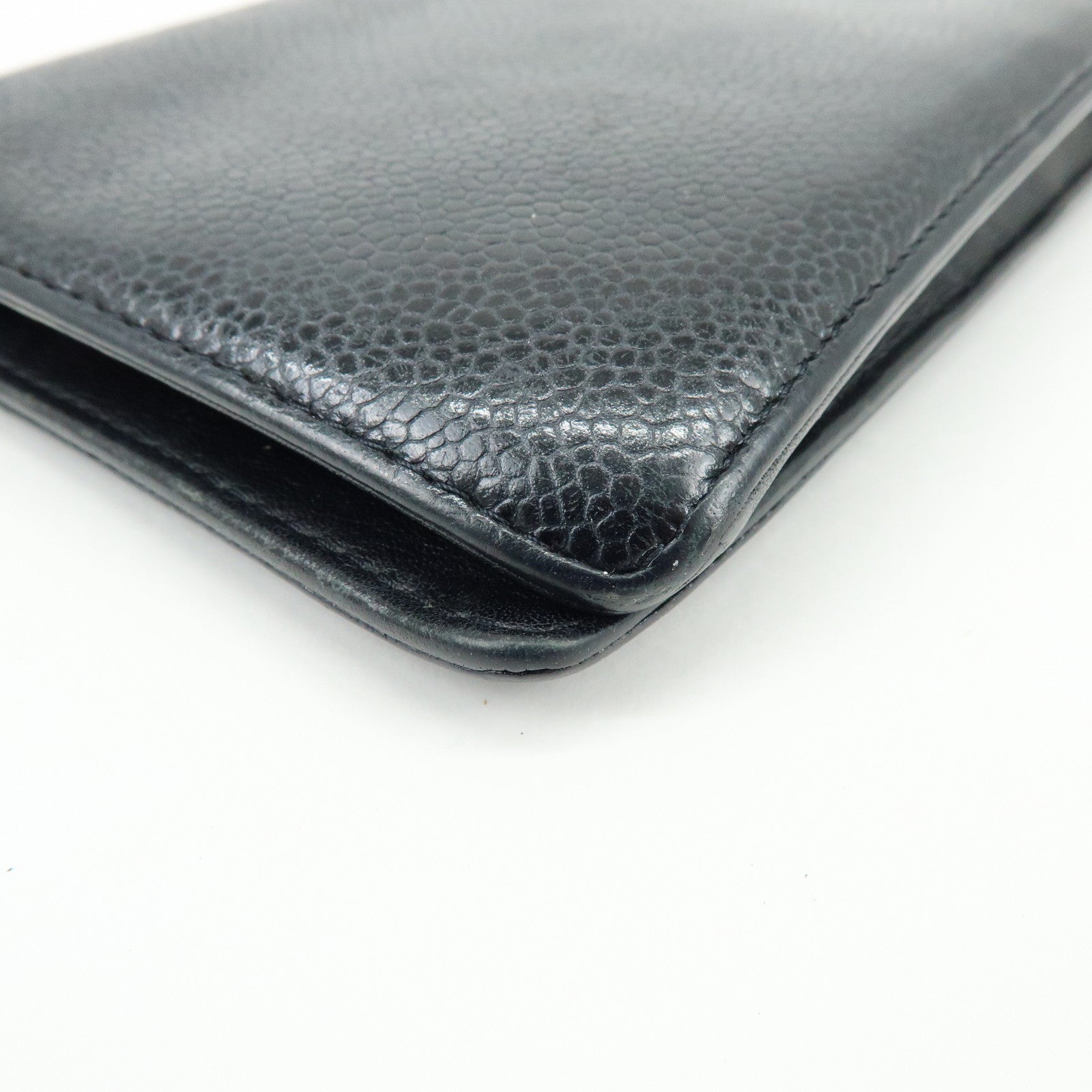 CHANEL COCO Mark Caviarskin Bi-fold Long Wallet Black A48651