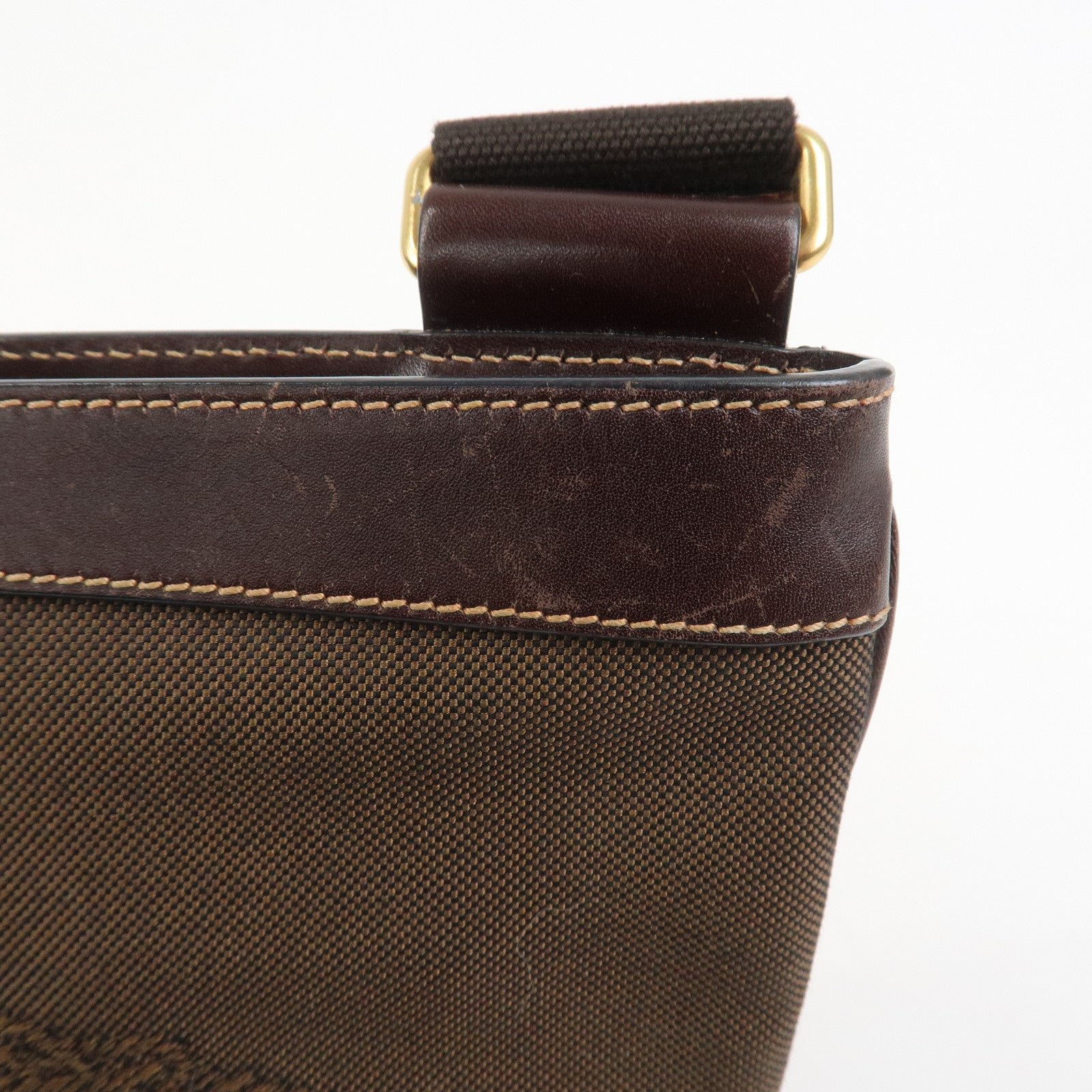 PRADA Logo Jacquard Leather Shoulder Bag Brown BT0537