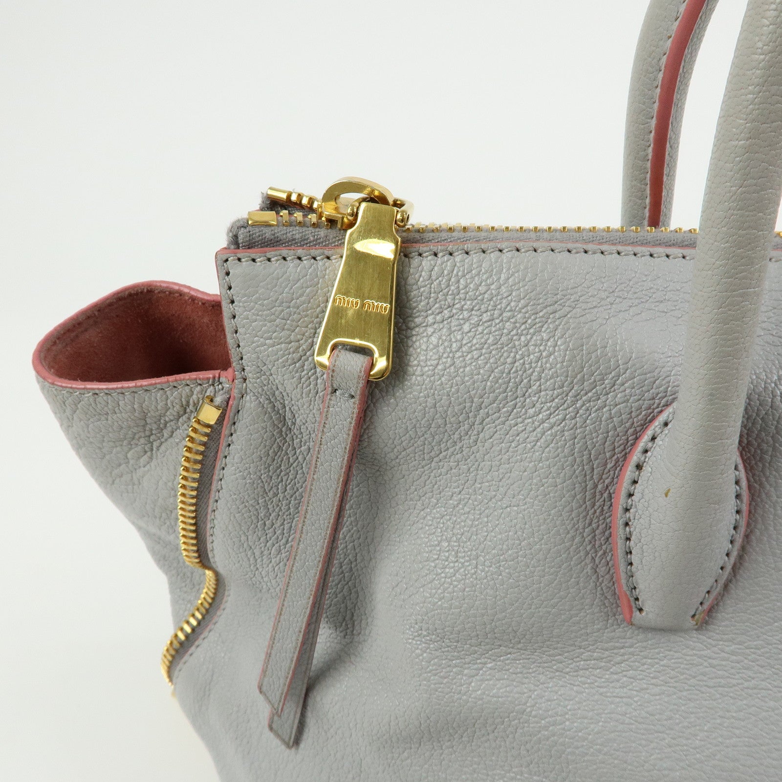 MIU MIU MADRAS Leather 2Way Bag Hand Bag Shoulder Bag Gray 5BB015