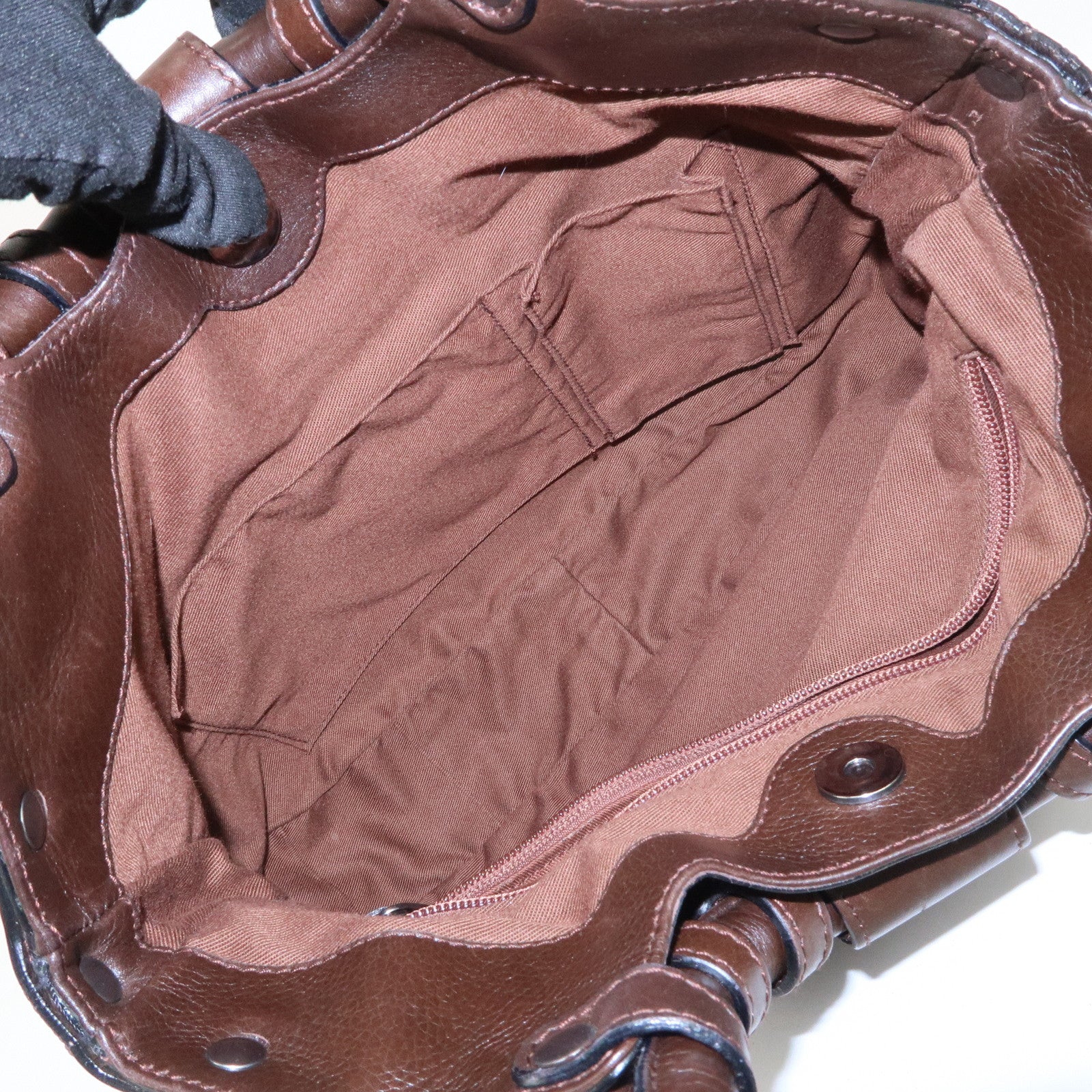 Ferragamo Gancini Unborn Calf Leather Hand Bag Dark Brown Used