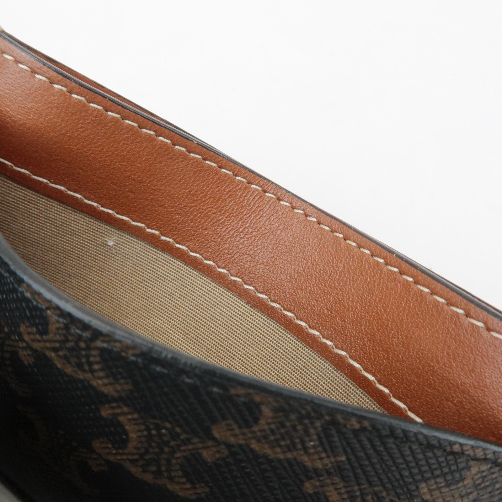 CELINE Leather Canvas Triomphe Card Case Black Brown 10B702CLY