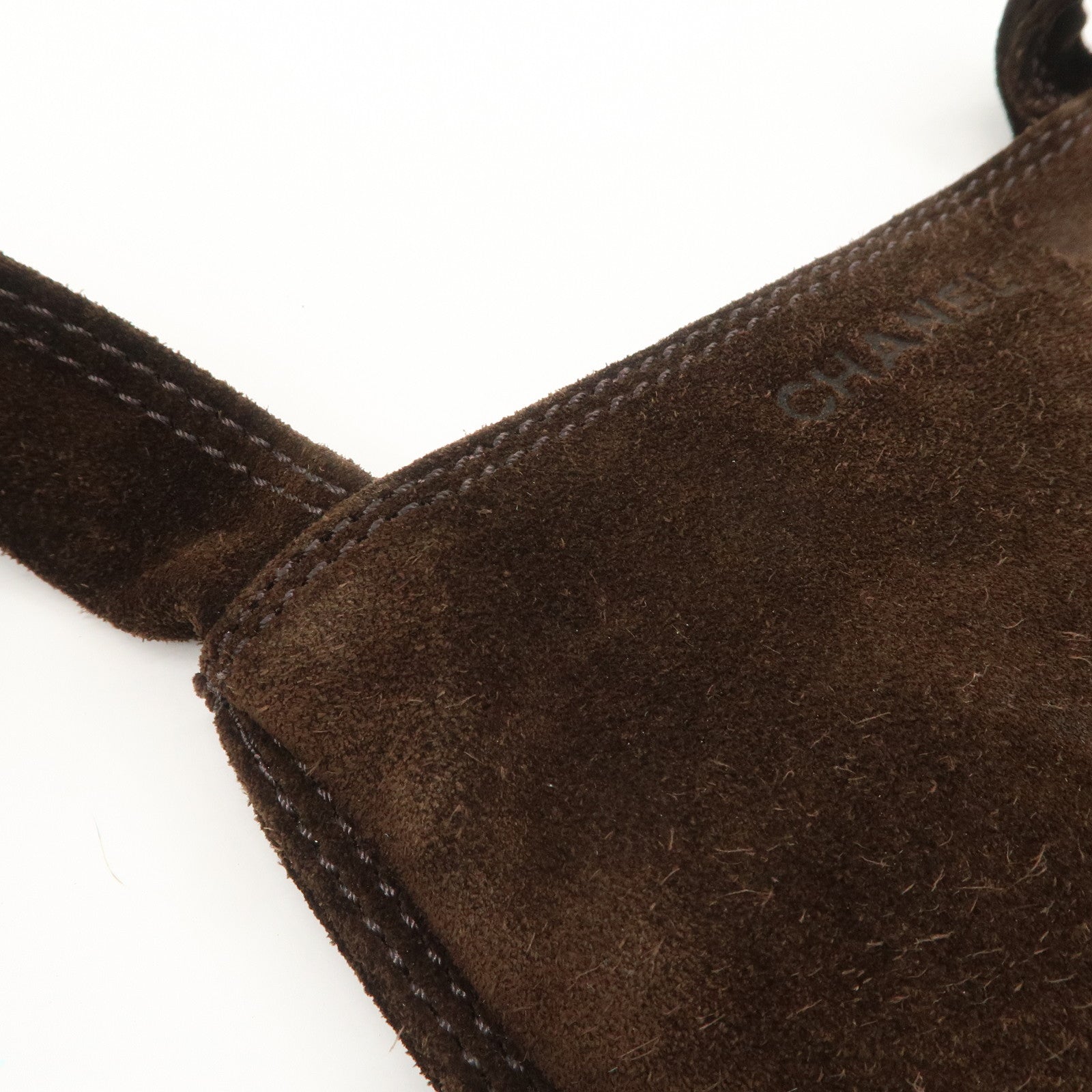 CHANEL Suede Shoulder Bag Crossbody Bag Dark Brown Used