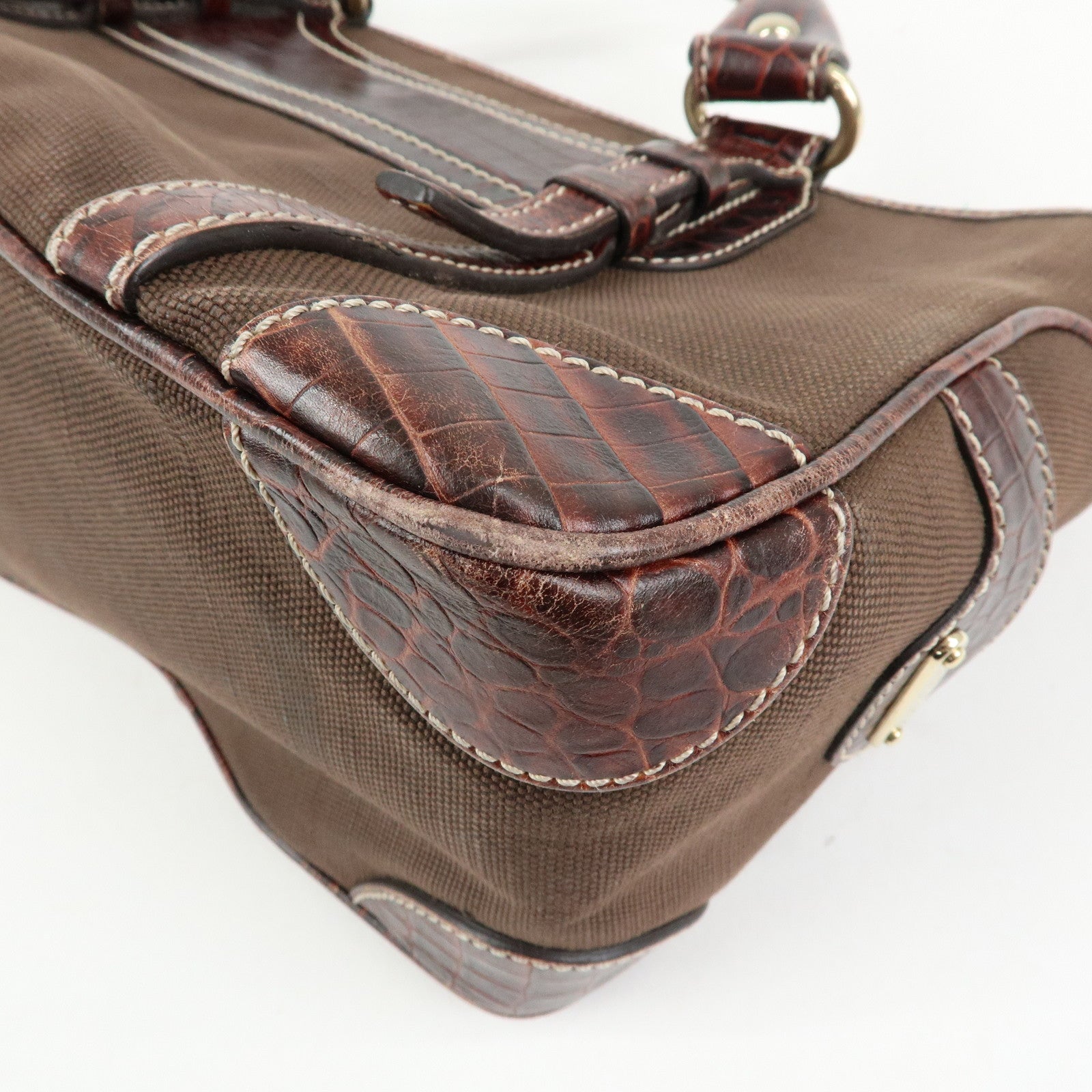 CELINE Macadam Boogie Bag Canvas Leather Hand Bag Brown