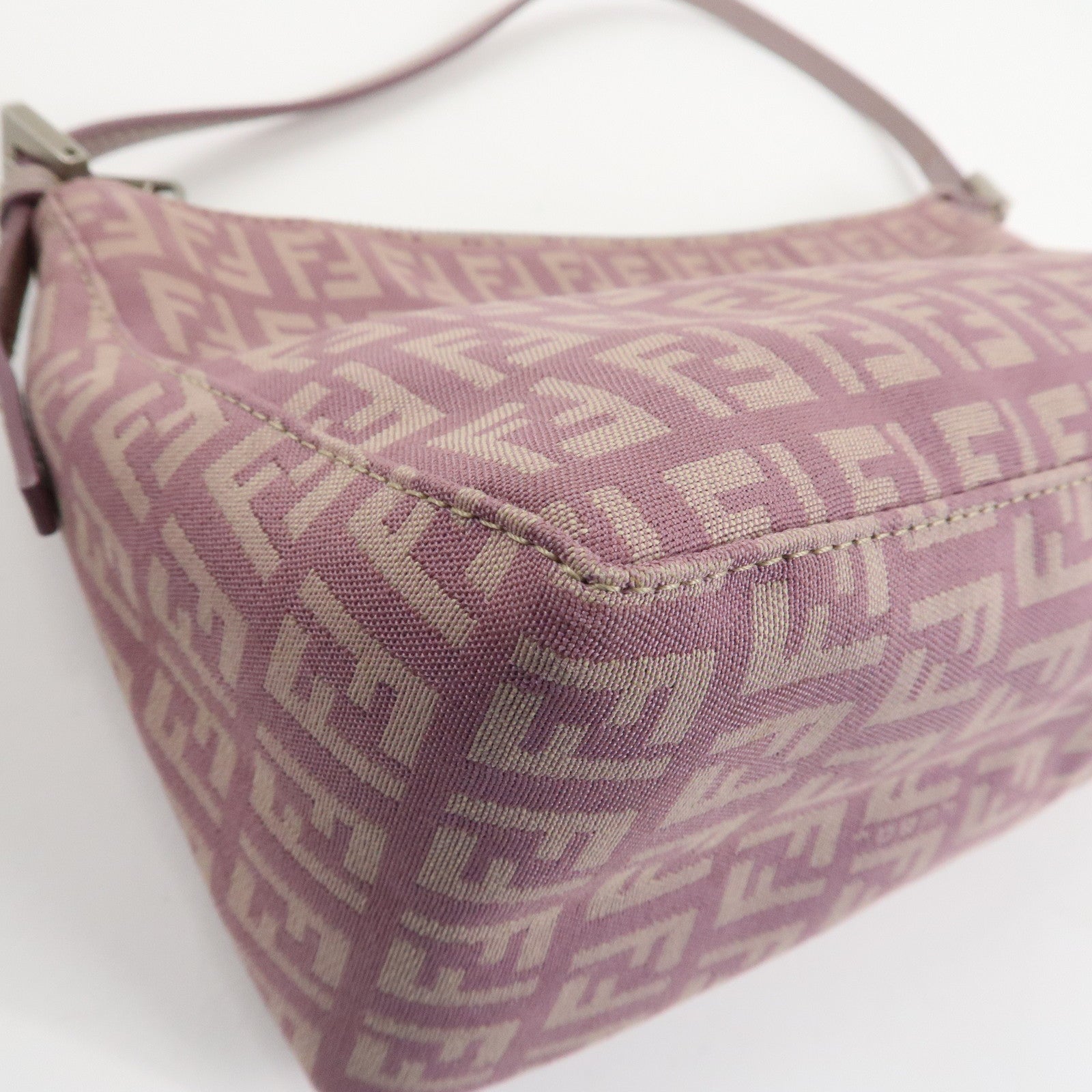 FENDI Zucchino Canvas Leather Shoulder Bag Pink 8BR267 Used