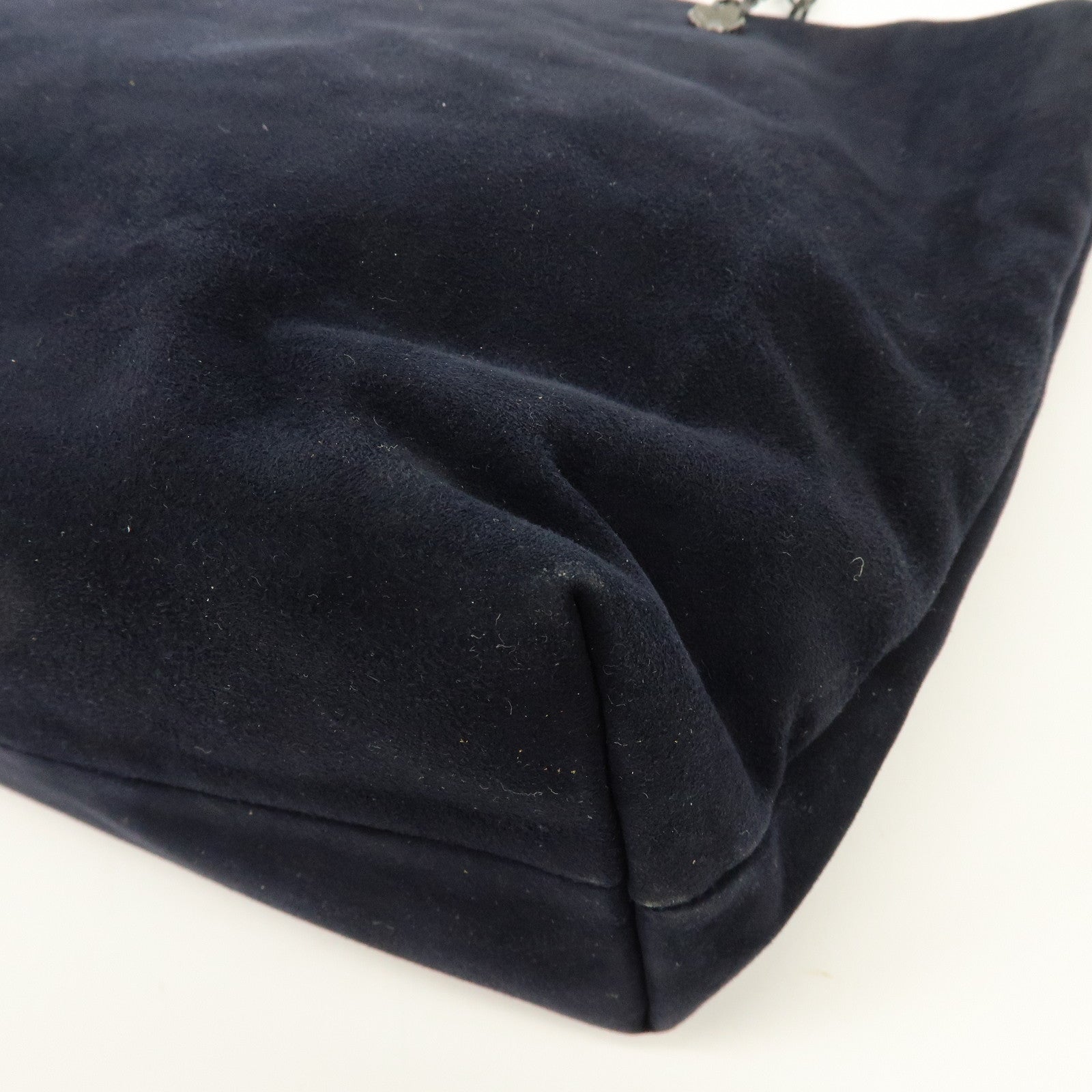 PRADA Logo Suede Chain Shoulder Bag Tote Bag Dark Navy