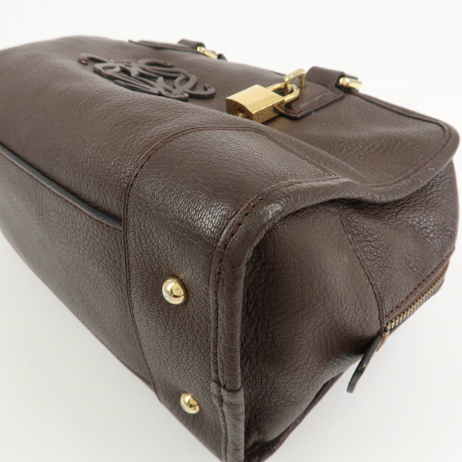 LOEWE Anagram Amazona 28 Leather Hand Bag Boston Bag Brown