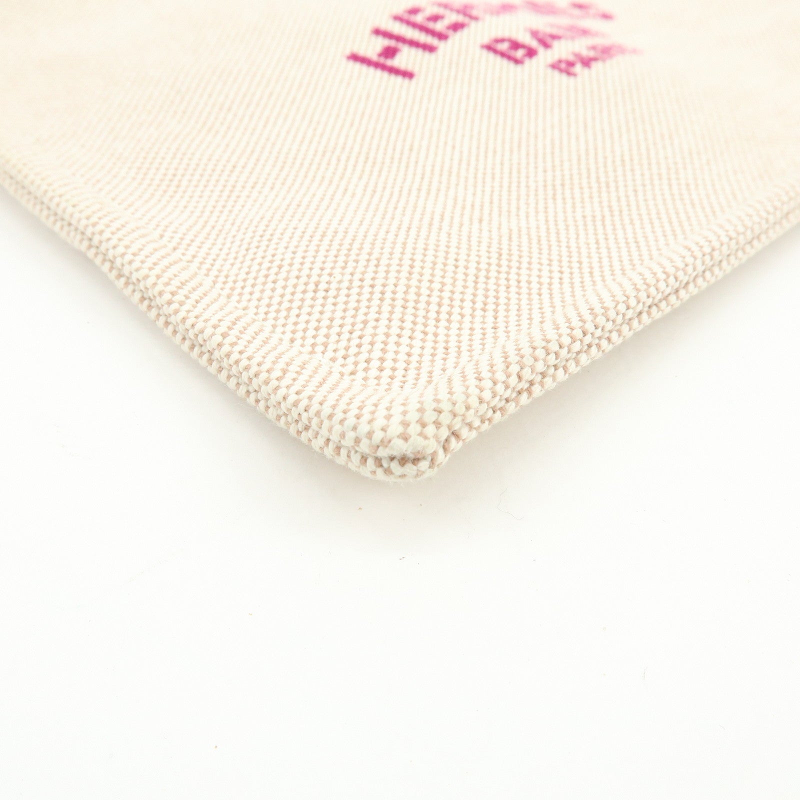 HERMES New Yachting PM Canvas Leather Flat Pouch Beige Purple