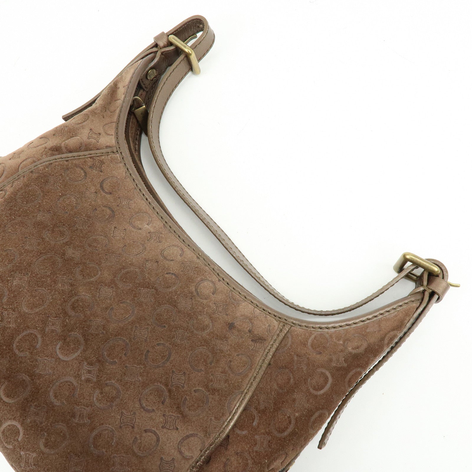 CELINE C Macadam Suede Leather Shoulder Bag Hand Bag Brown