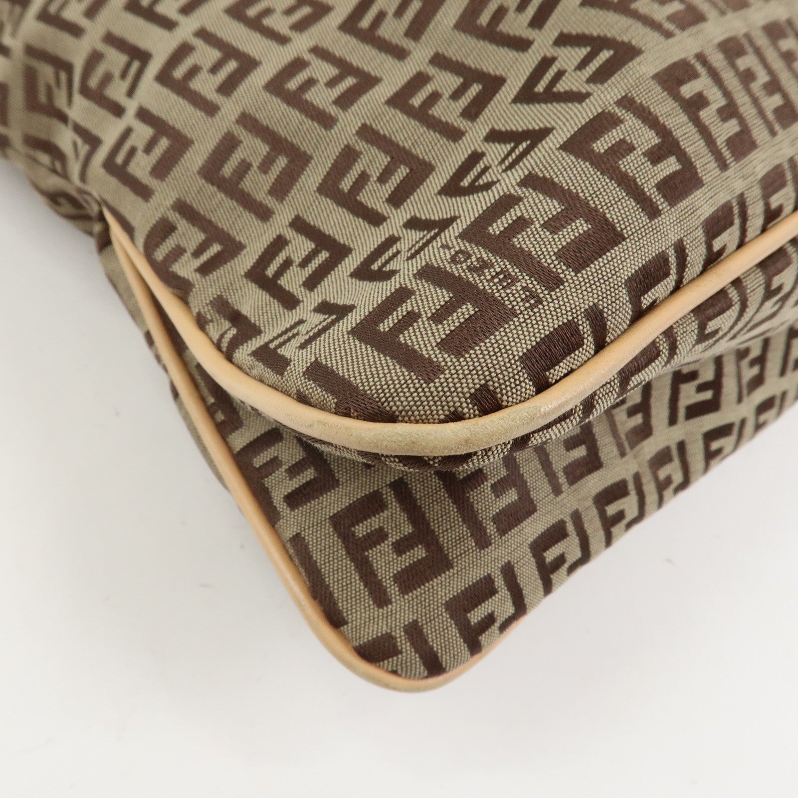 FENDI Zucchino Canvas Leather Shoulder Bag Hand Bag Brown 8BR090
