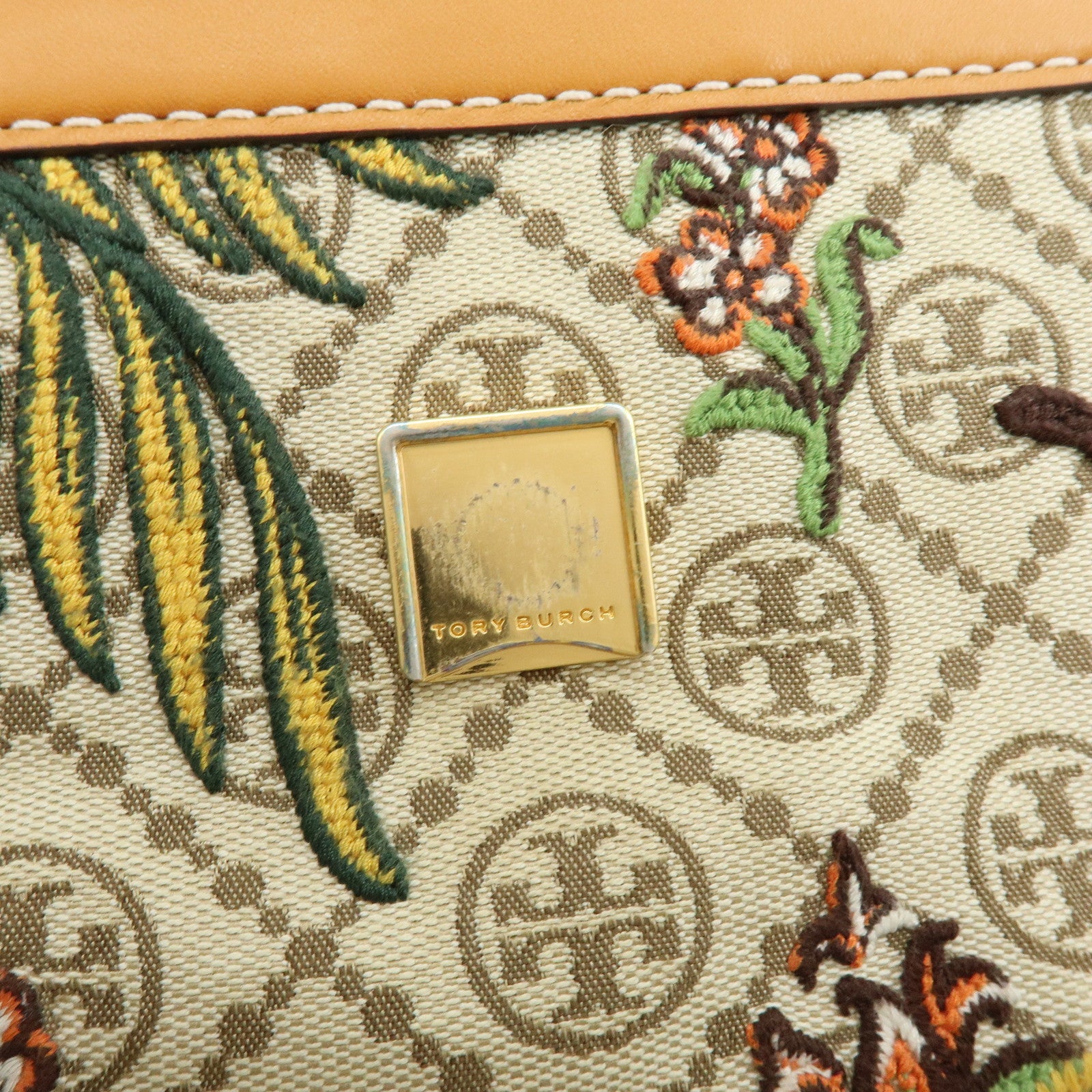 TORY BURCH T Monogram Jacquard Leather Shoulder Bag Leopard Beige