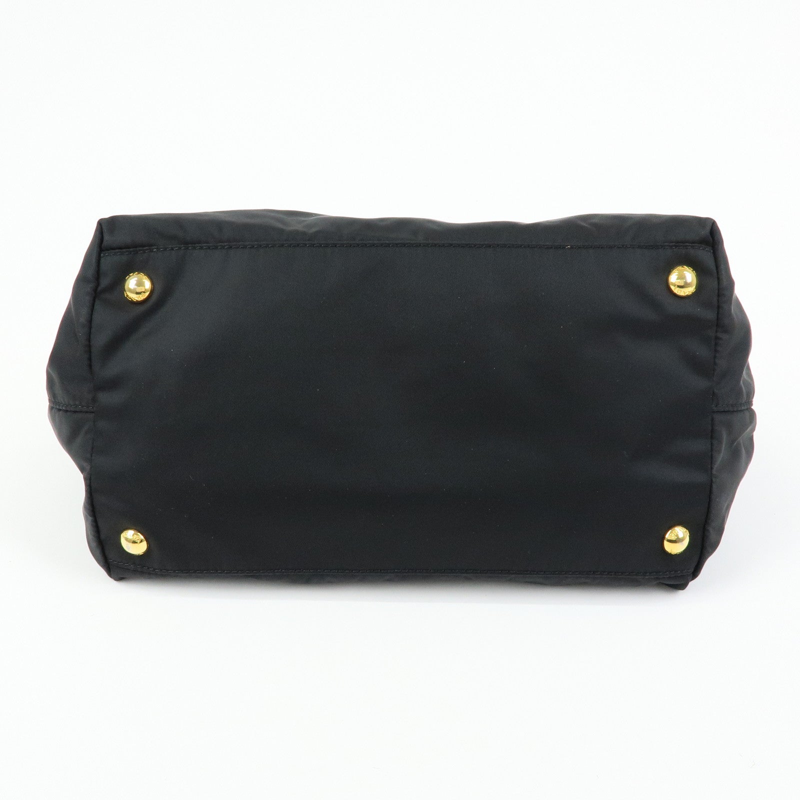 PRADA Nylon Leather Ribbon Hand Bag Tote Bag Black BN1601