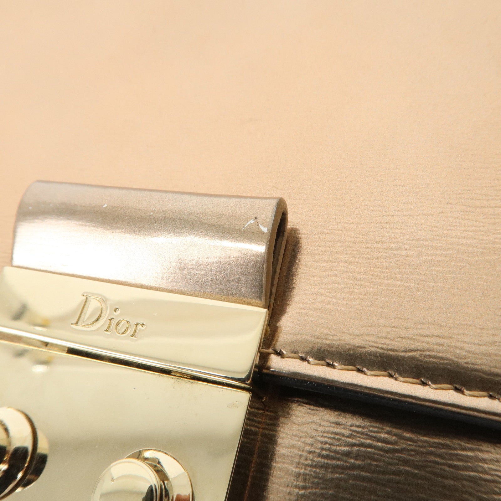 Christian Dior Patent Leather Chain Shoulder Bag Metallic Pink Used