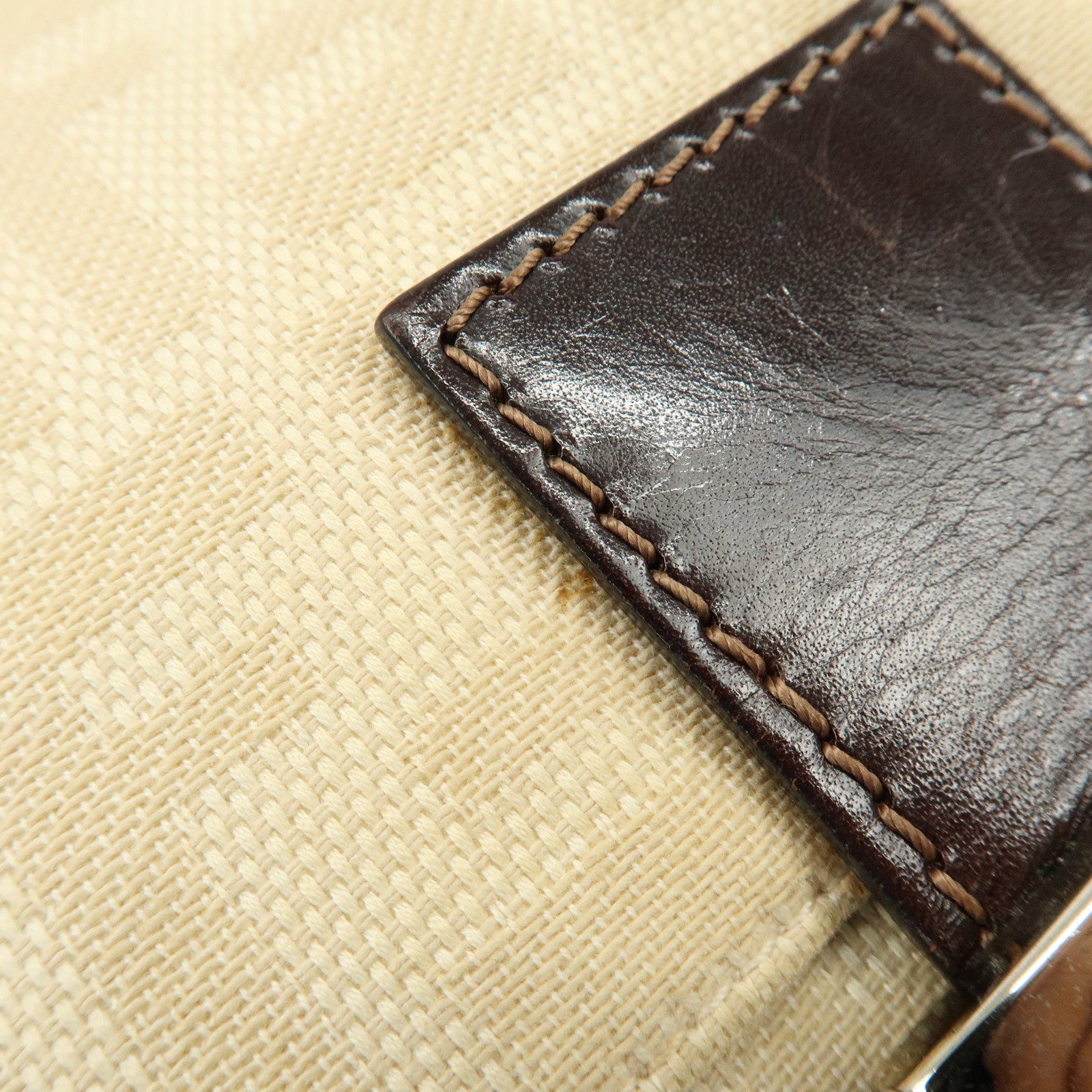 FENDI Mamma Baguette Zucca Canvas Leather Shoulder Bag Ivory 26325