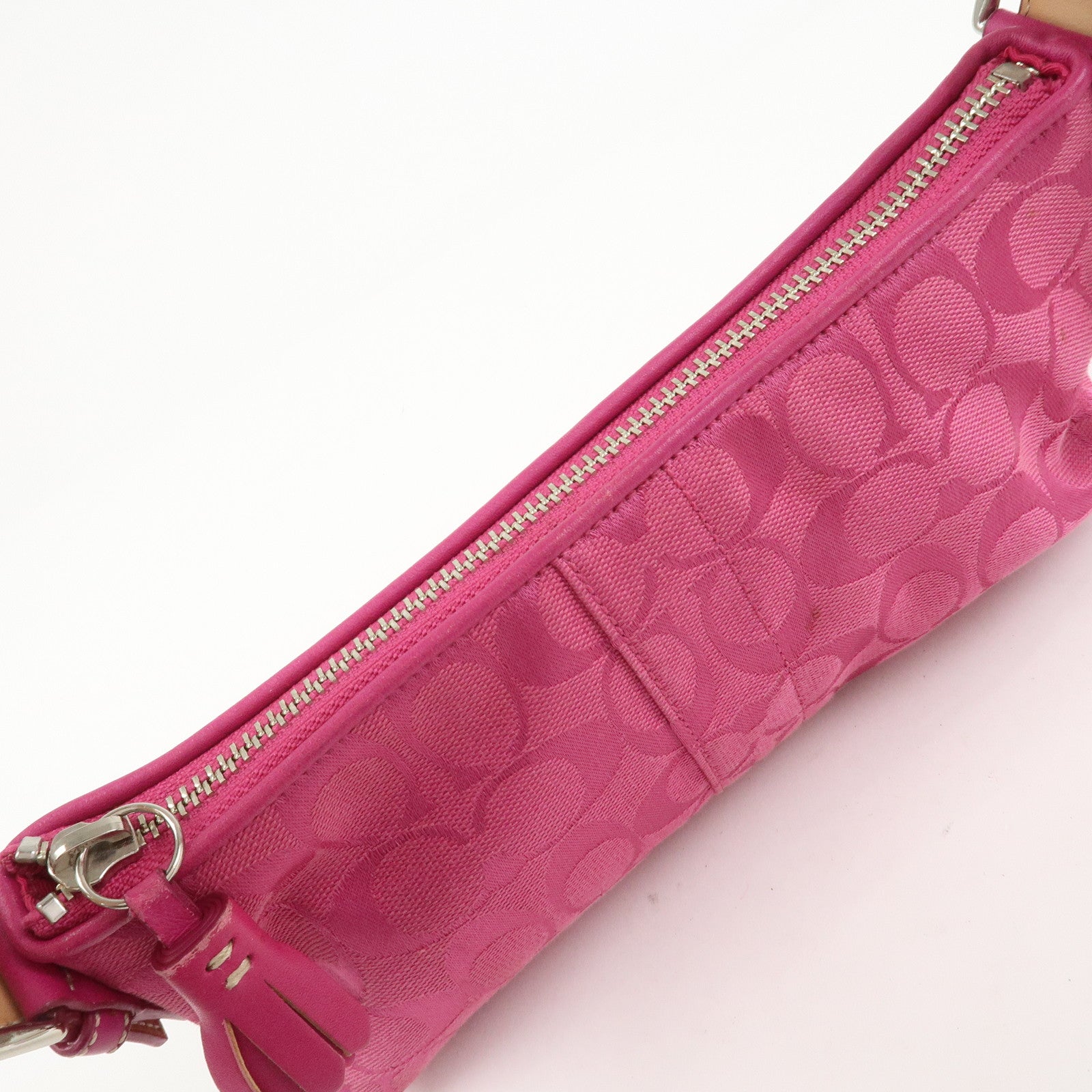 COACH Signature Logo Canvas Leather Shoulder Bag Hand Bag Pink