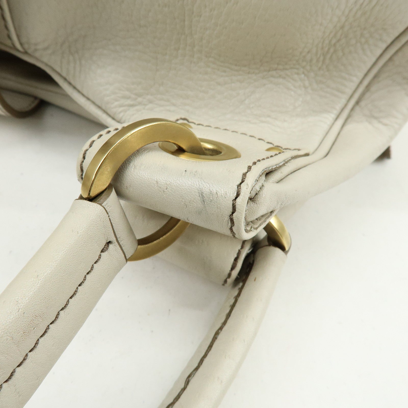 Ferragamo Gancini Leather Shoulder Bag Hand Bag Ivory
