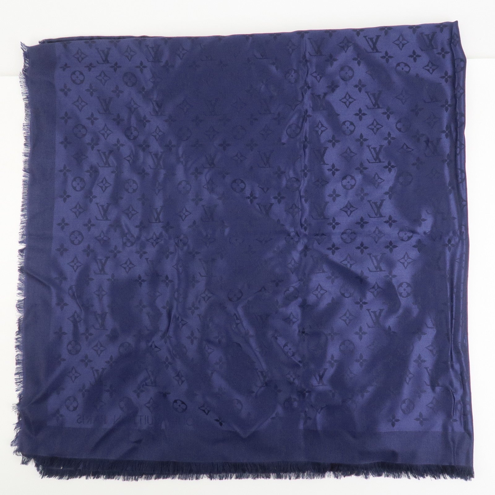 Louis Vuitton Monogram Silk Wool Scarf Shawl Bleu Nuit M72412